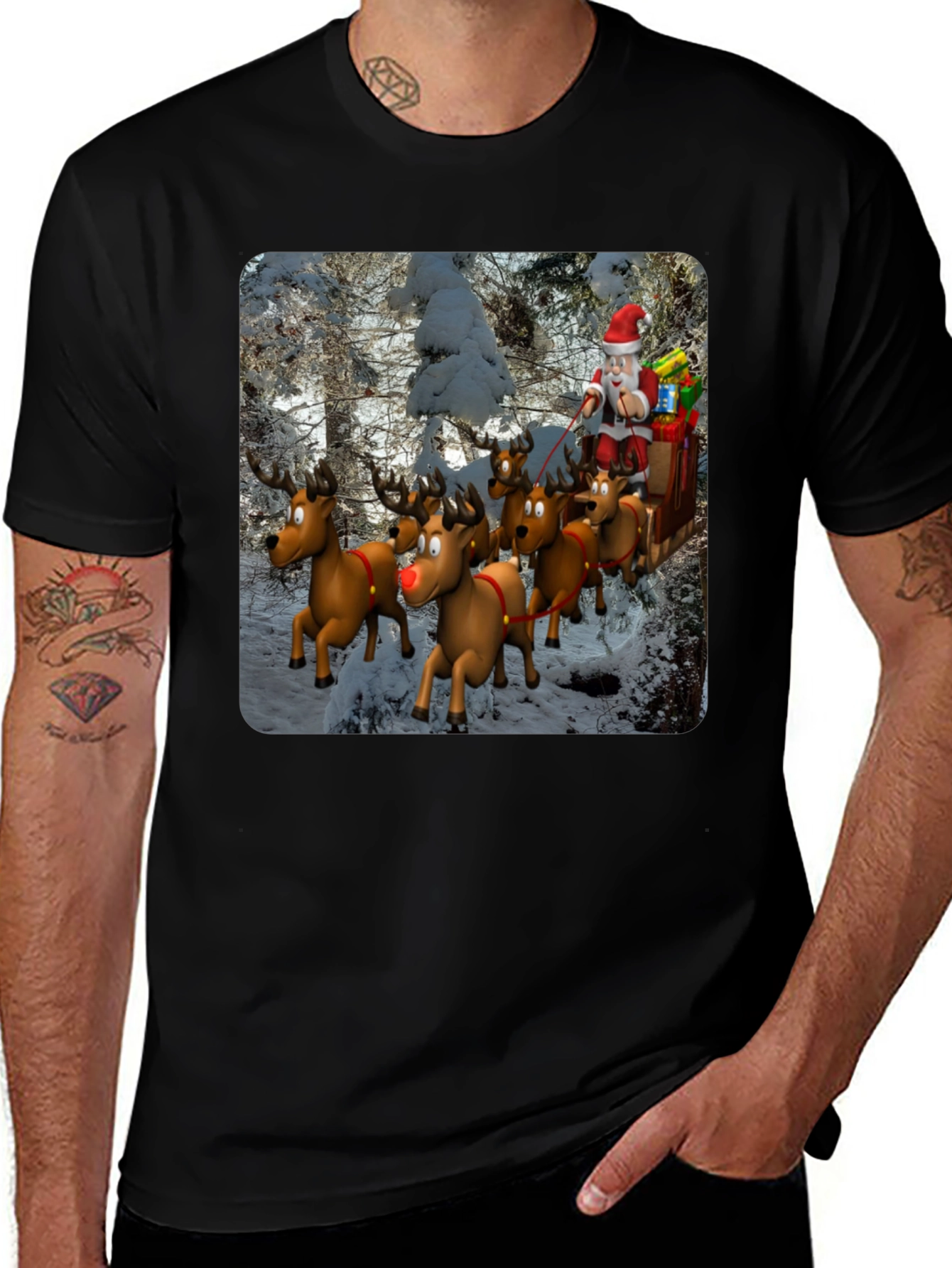 Santa Reindeer T-Shirt - Festive Holiday Tee
