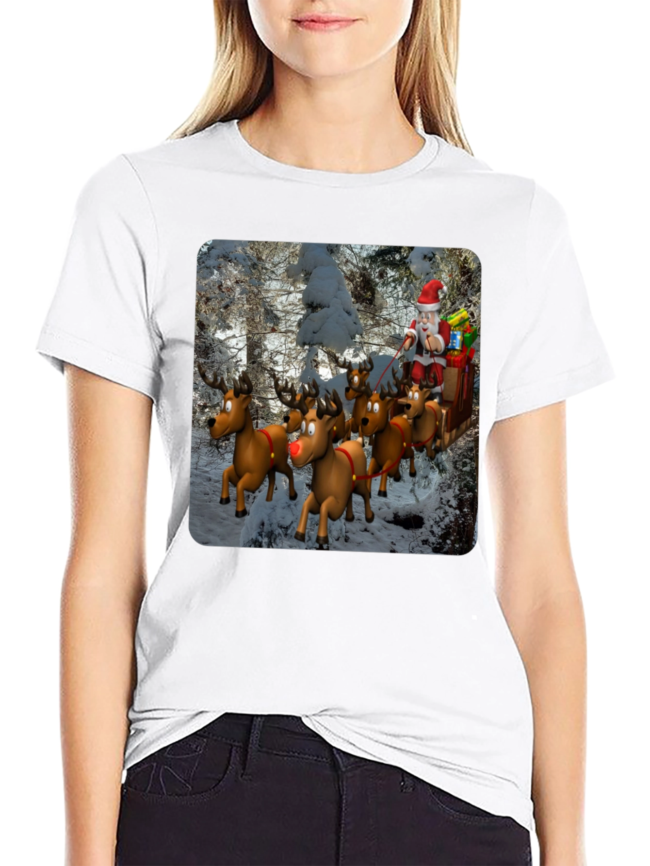 Santa Reindeer T-Shirt - Festive Holiday Tee