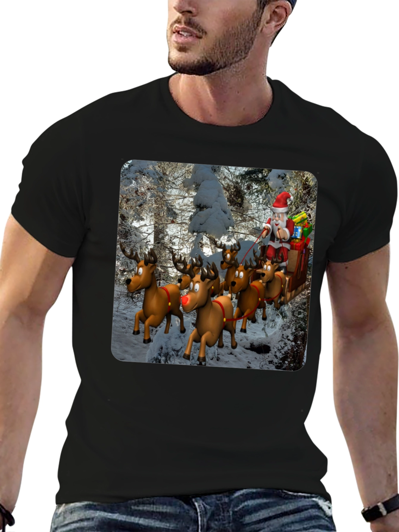 Santa Reindeer T-Shirt - Festive Holiday Tee