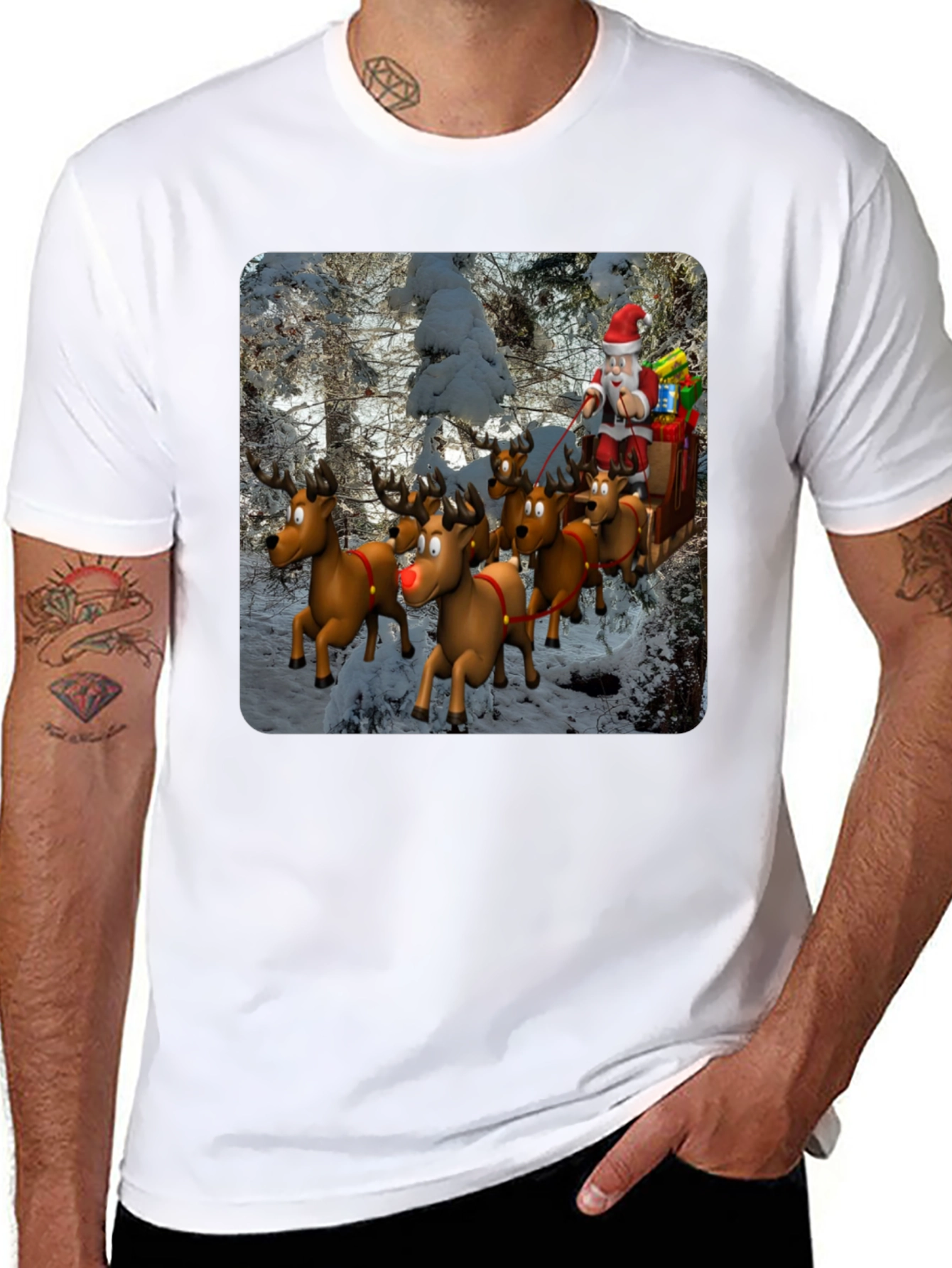 Santa Reindeer T-Shirt - Festive Holiday Tee
