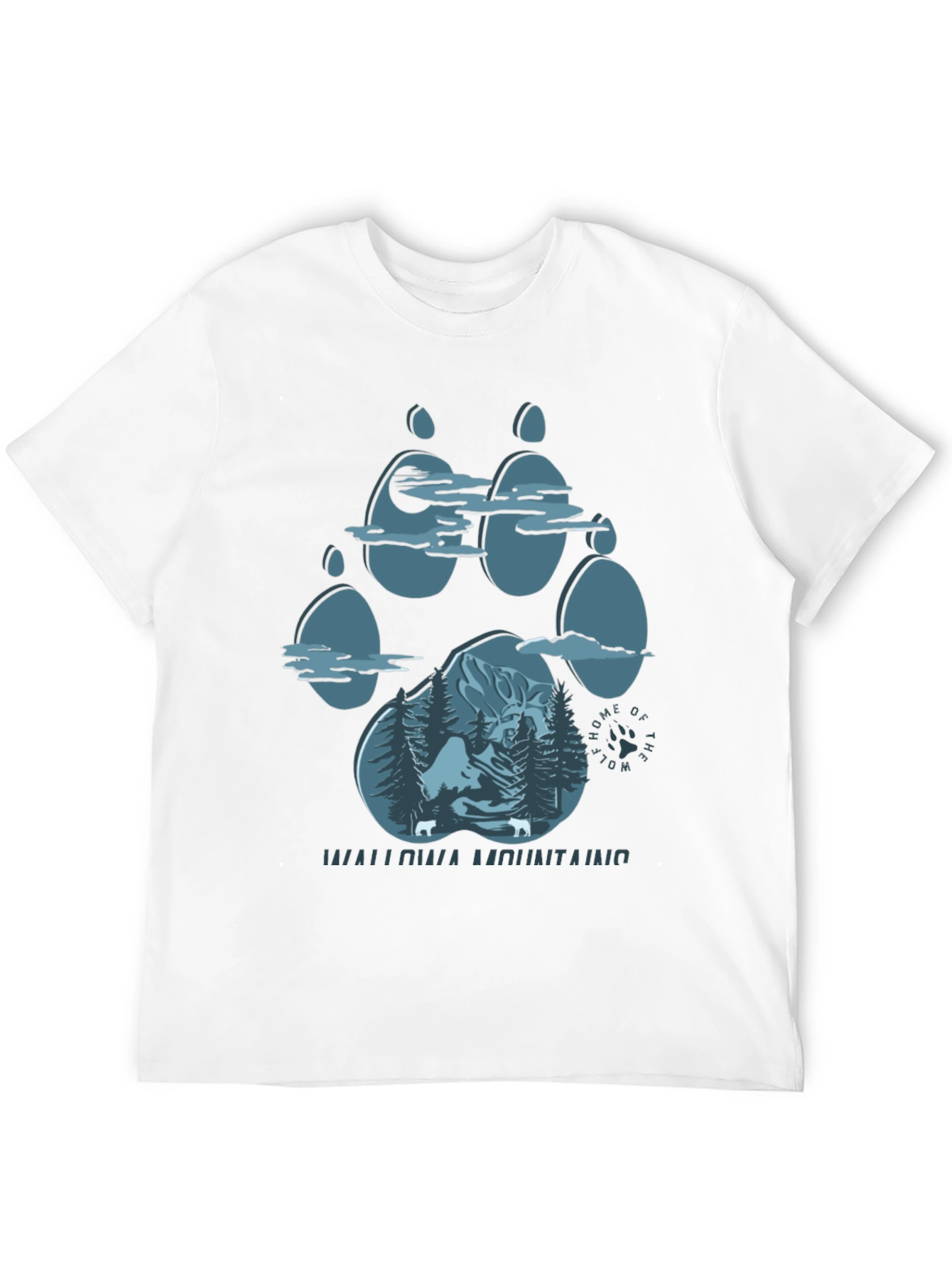 Wallowa Mountains Wolf Paw Print T-Shirt
