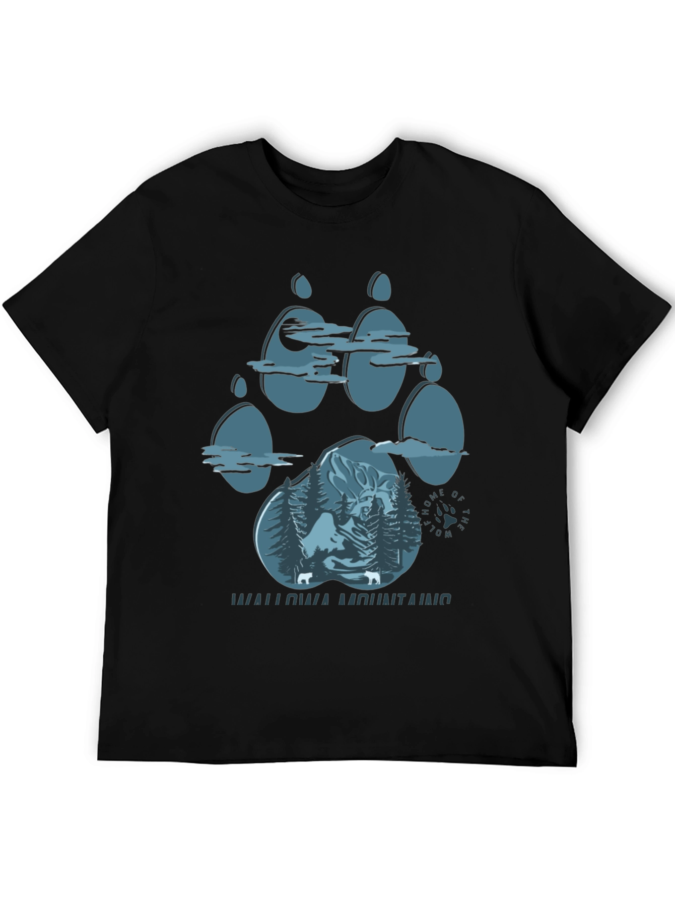 Wallowa Mountains Wolf Paw Print T-Shirt