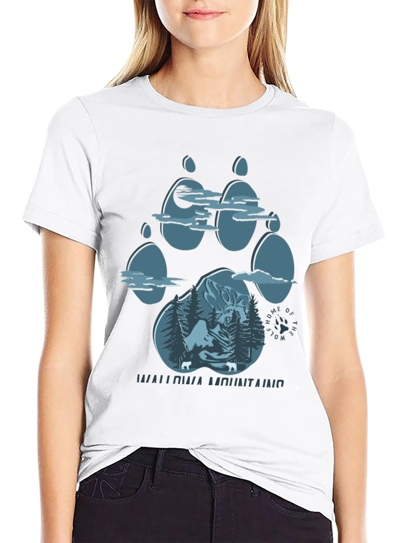 Wallowa Mountains Wolf Paw Print T-Shirt