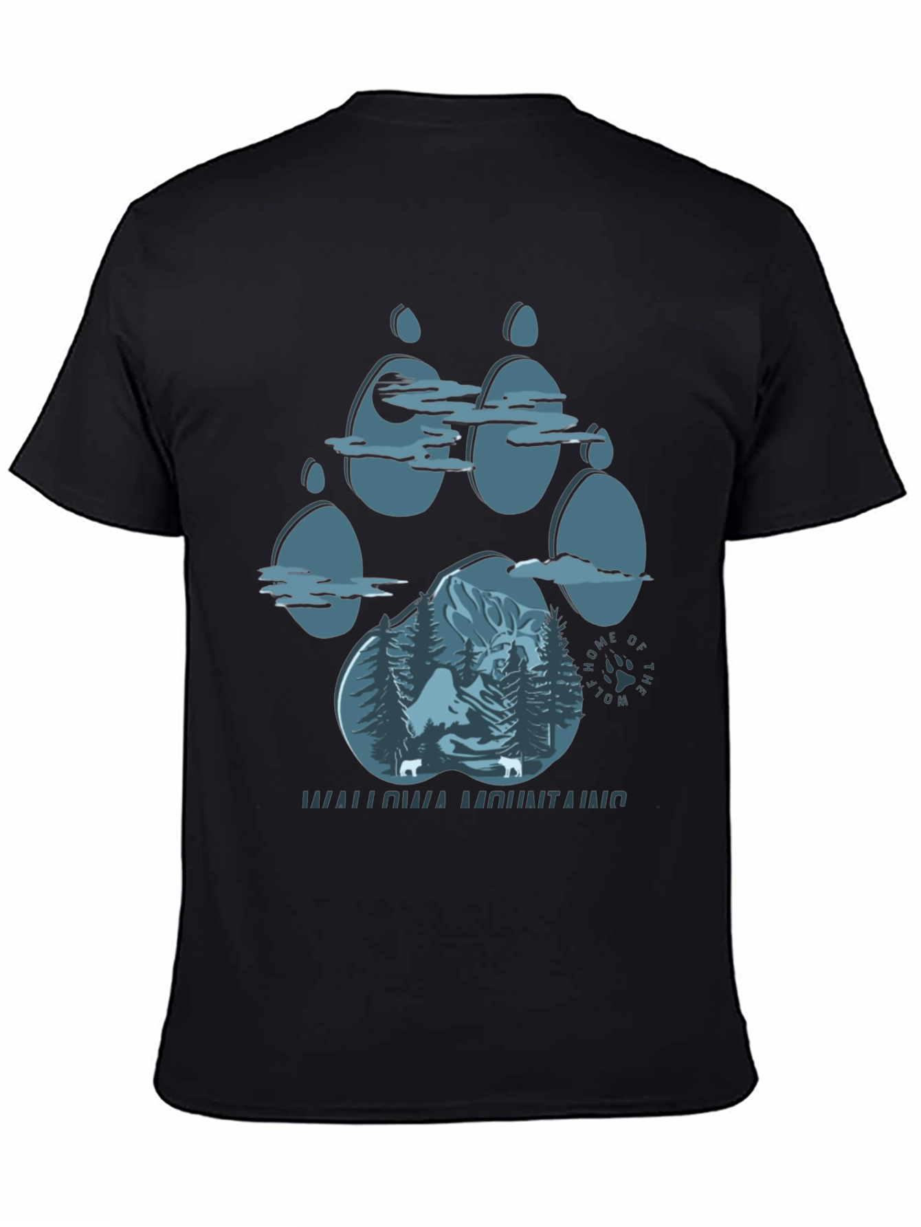 Wallowa Mountains Wolf Paw Print T-Shirt