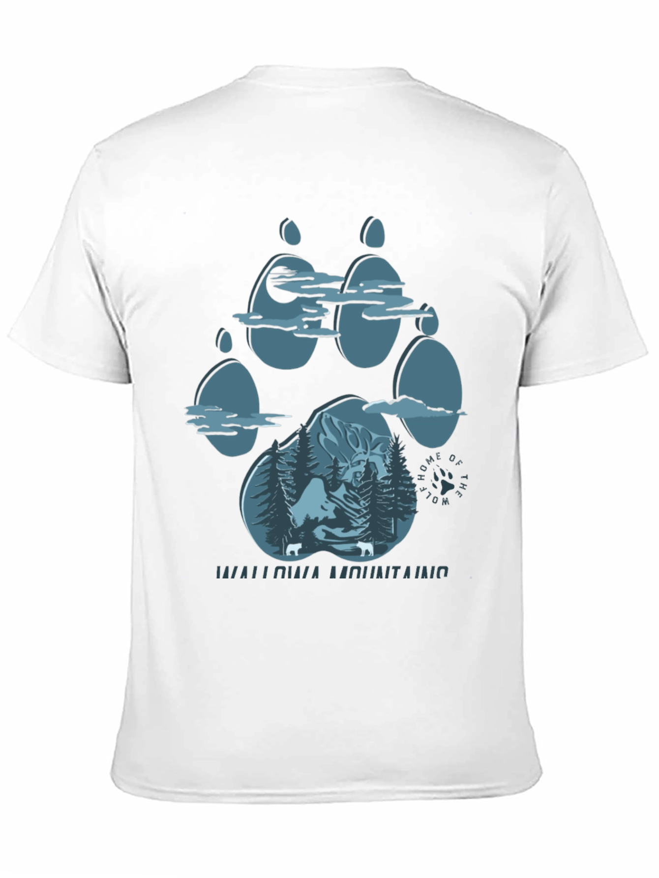 Wallowa Mountains Wolf Paw Print T-Shirt