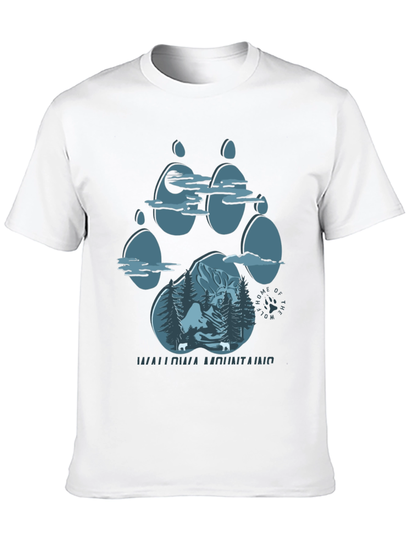 Wallowa Mountains Wolf Paw Print T-Shirt