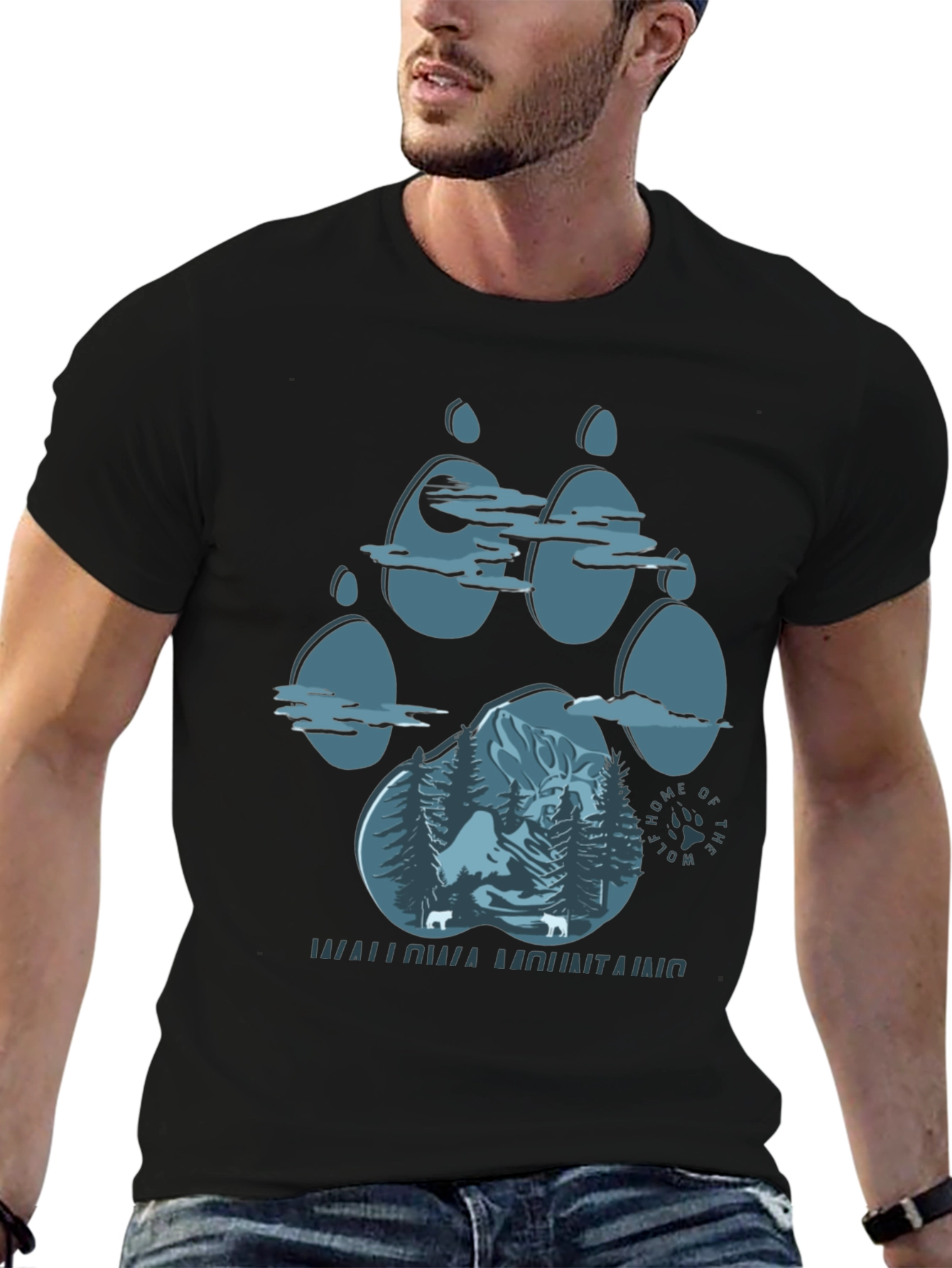 Wallowa Mountains Wolf Paw Print T-Shirt