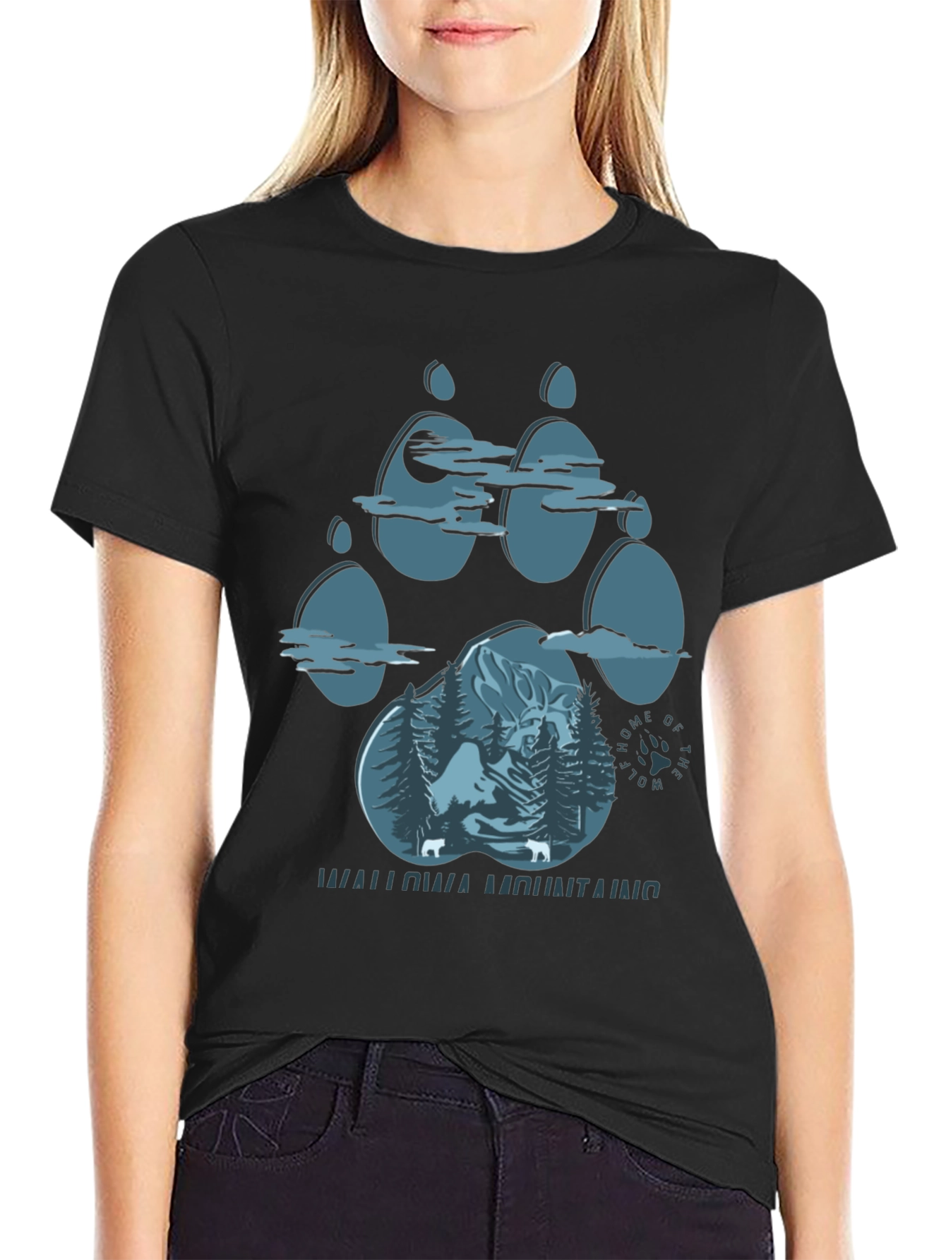 Wallowa Mountains Wolf Paw Print T-Shirt