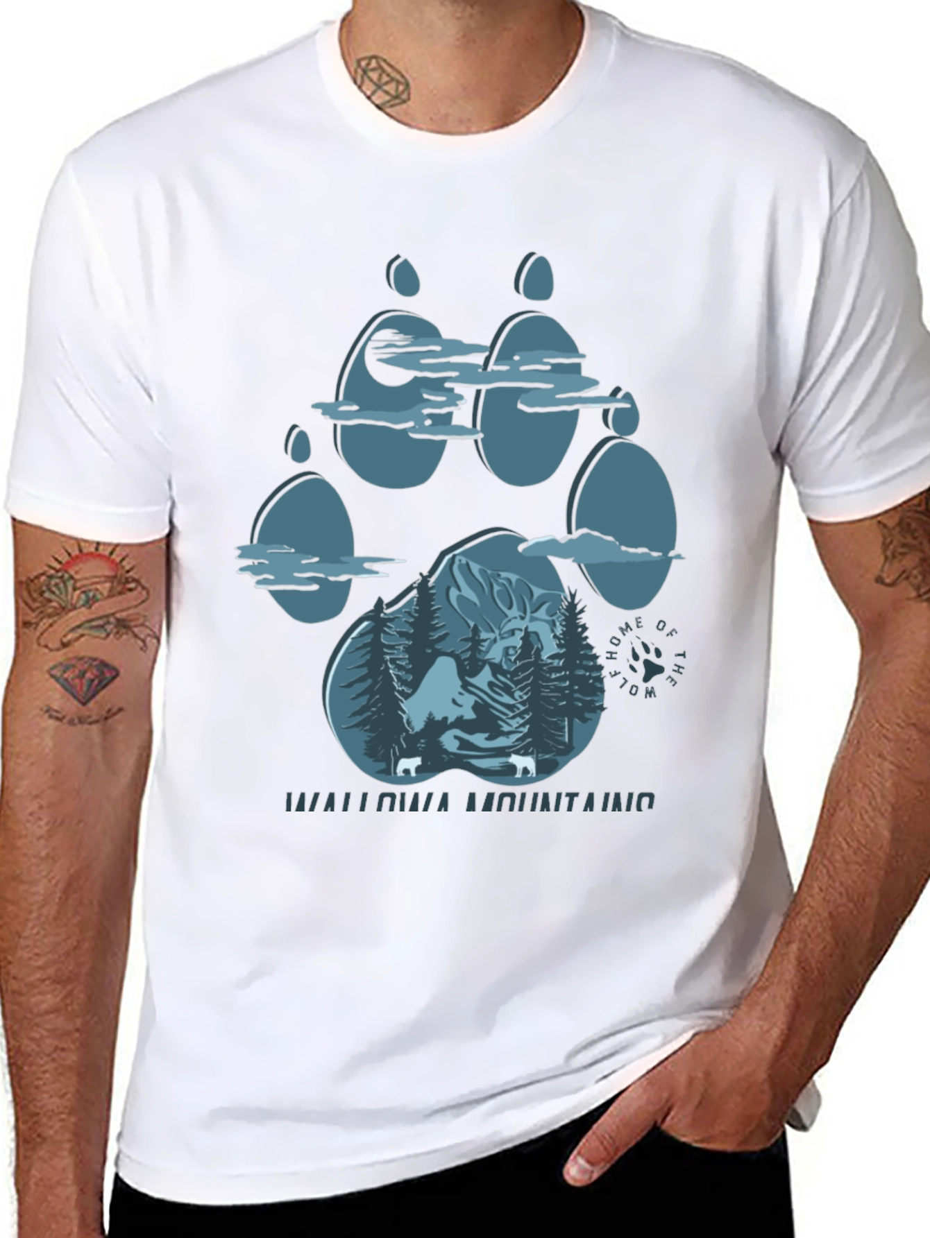 Wallowa Mountains Wolf Paw Print T-Shirt