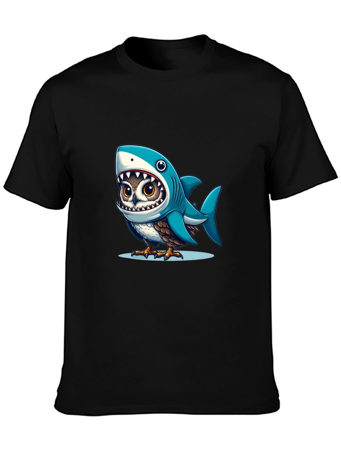 Shark Owl Graphic Tee - Unique Cartoon Design