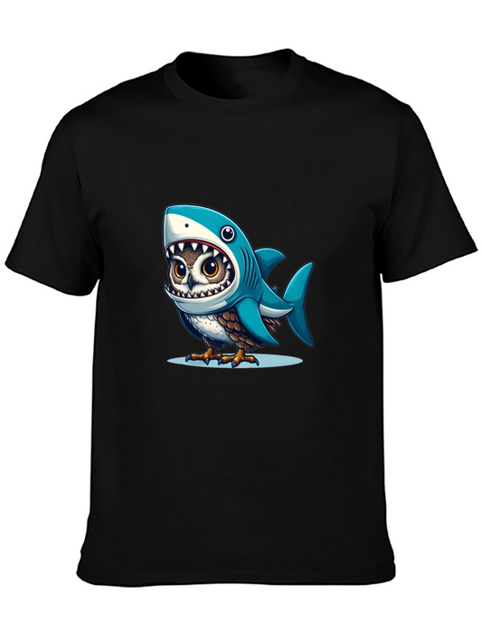 Shark Owl Graphic Tee - Unique Cartoon Design
