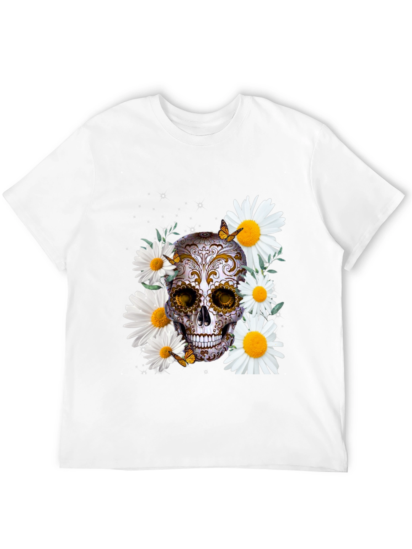 Skull and Daisy Graphic Tee - Mens Black T-Shirt