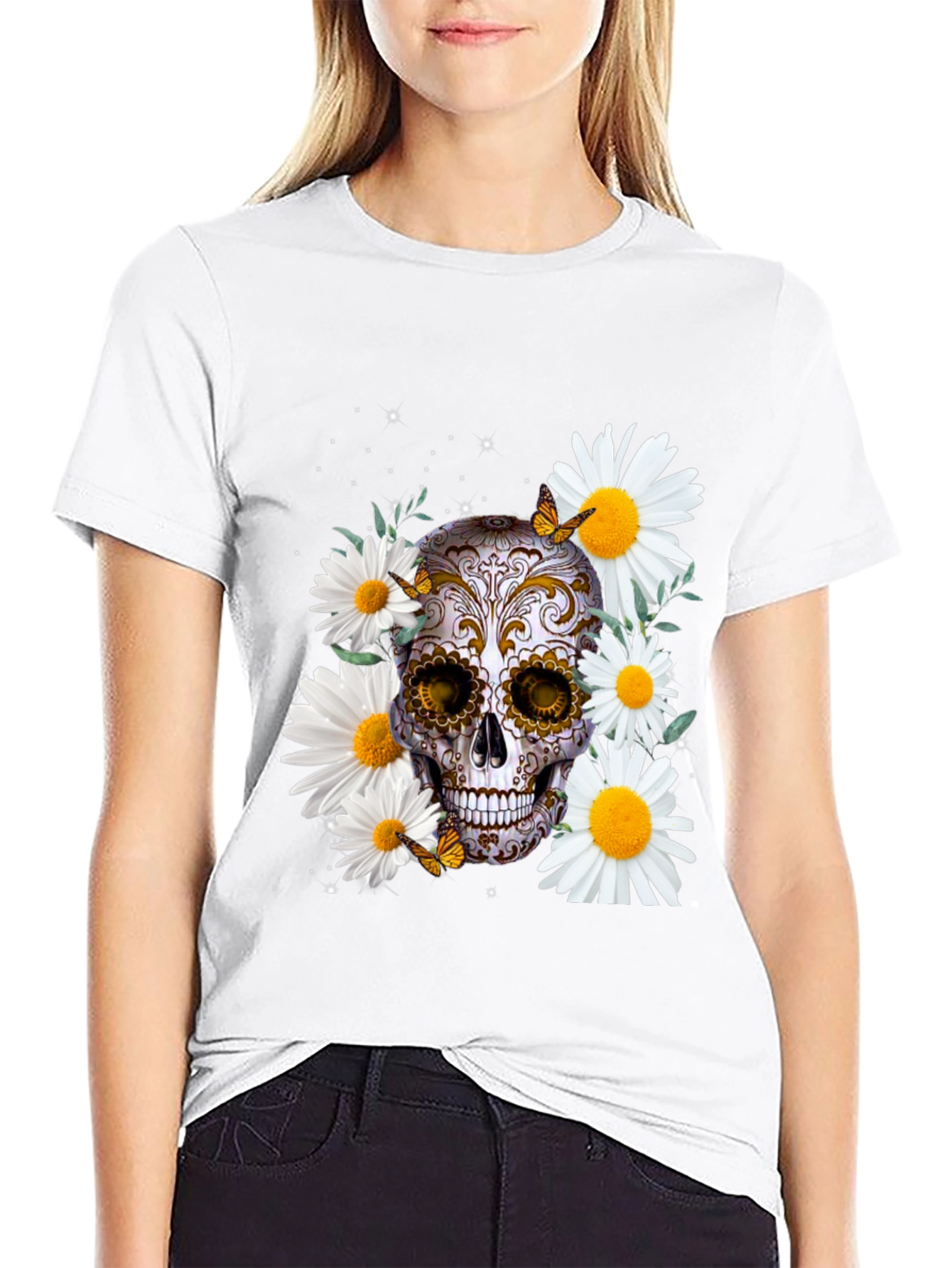Skull and Daisy Graphic Tee - Mens Black T-Shirt