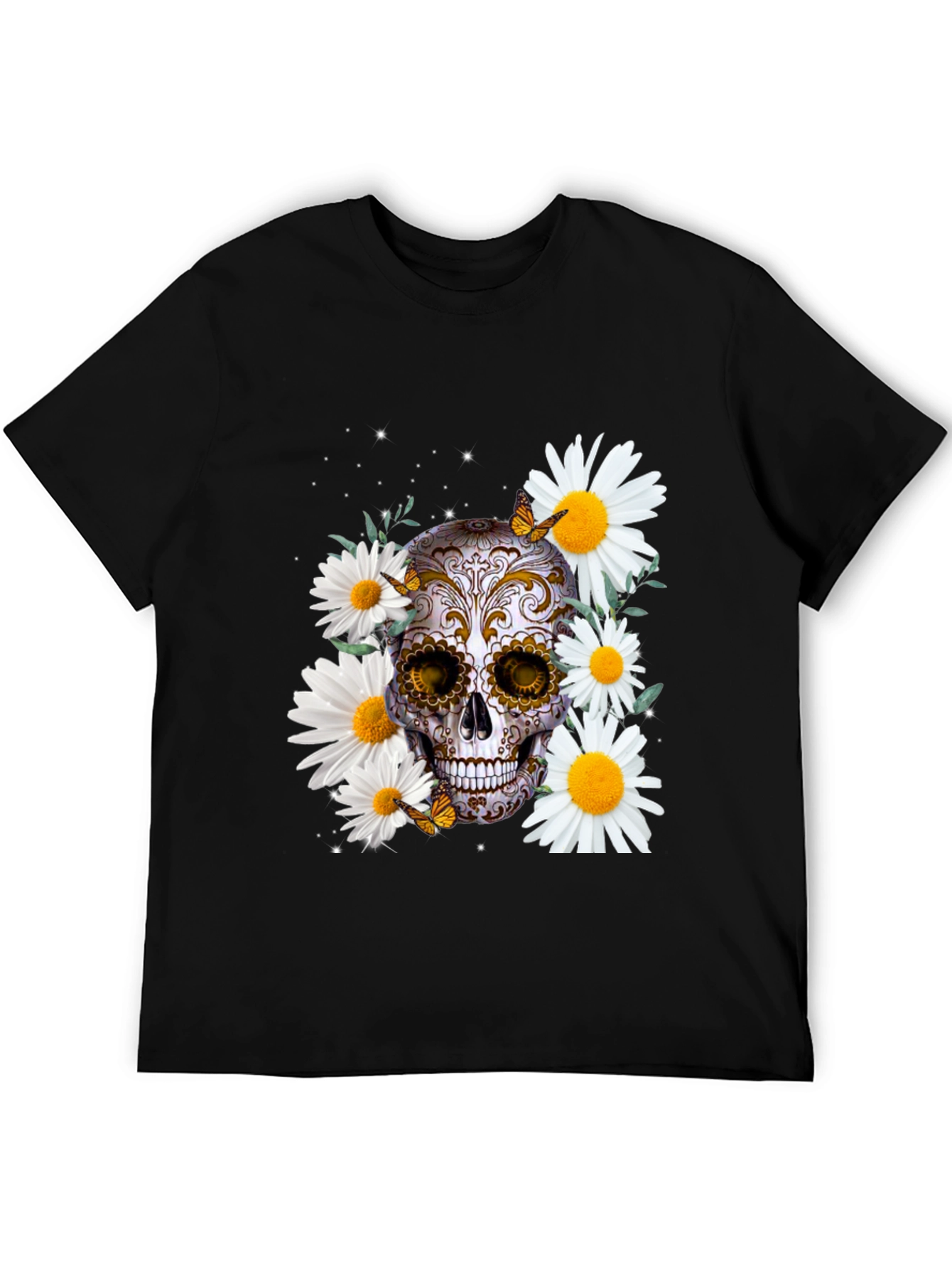 Skull and Daisy Graphic Tee - Mens Black T-Shirt