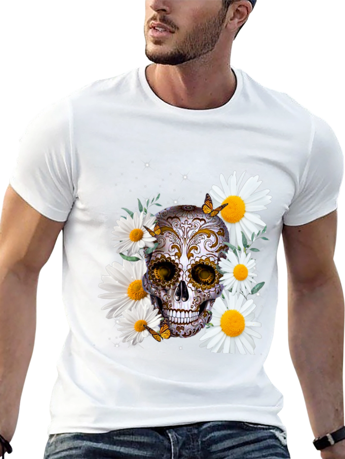 Skull and Daisy Graphic Tee - Mens Black T-Shirt
