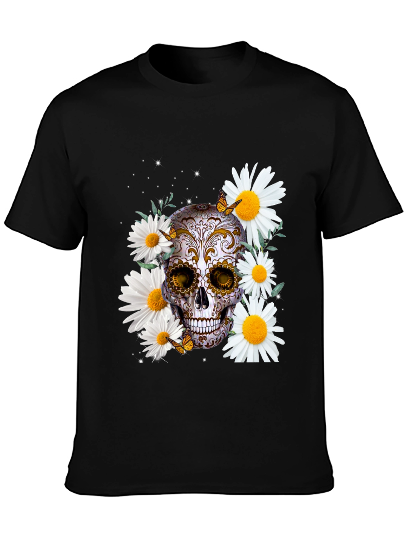 Skull and Daisy Graphic Tee - Mens Black T-Shirt