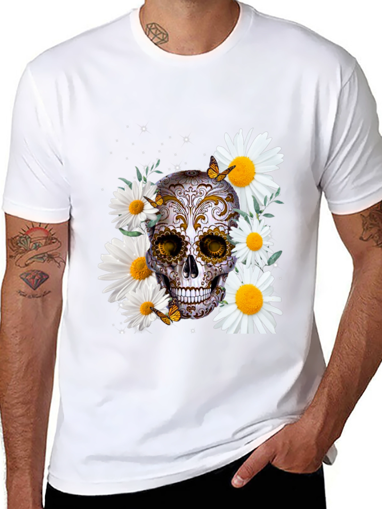 Skull and Daisy Graphic Tee - Mens Black T-Shirt