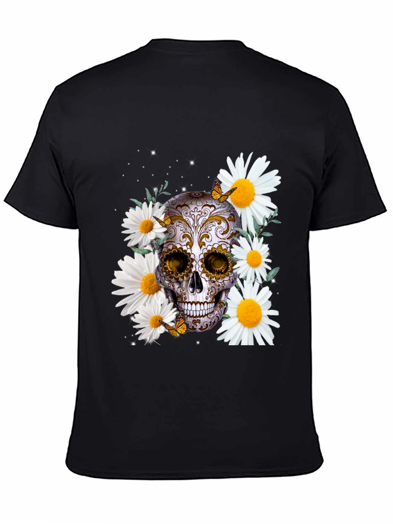 Skull and Daisy Graphic Tee - Mens Black T-Shirt