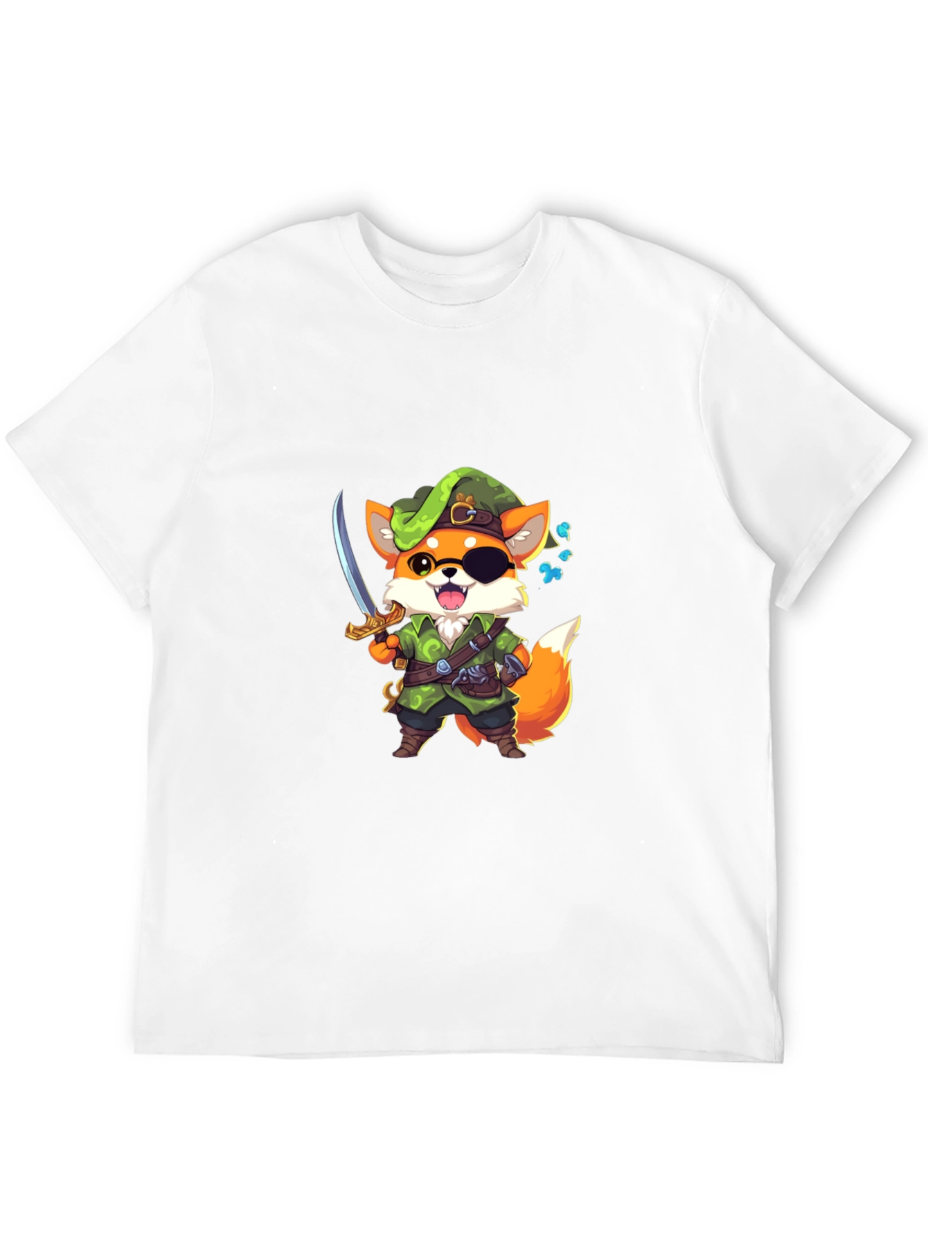 Cartoon Fox Pirate Graphic Black T-Shirt