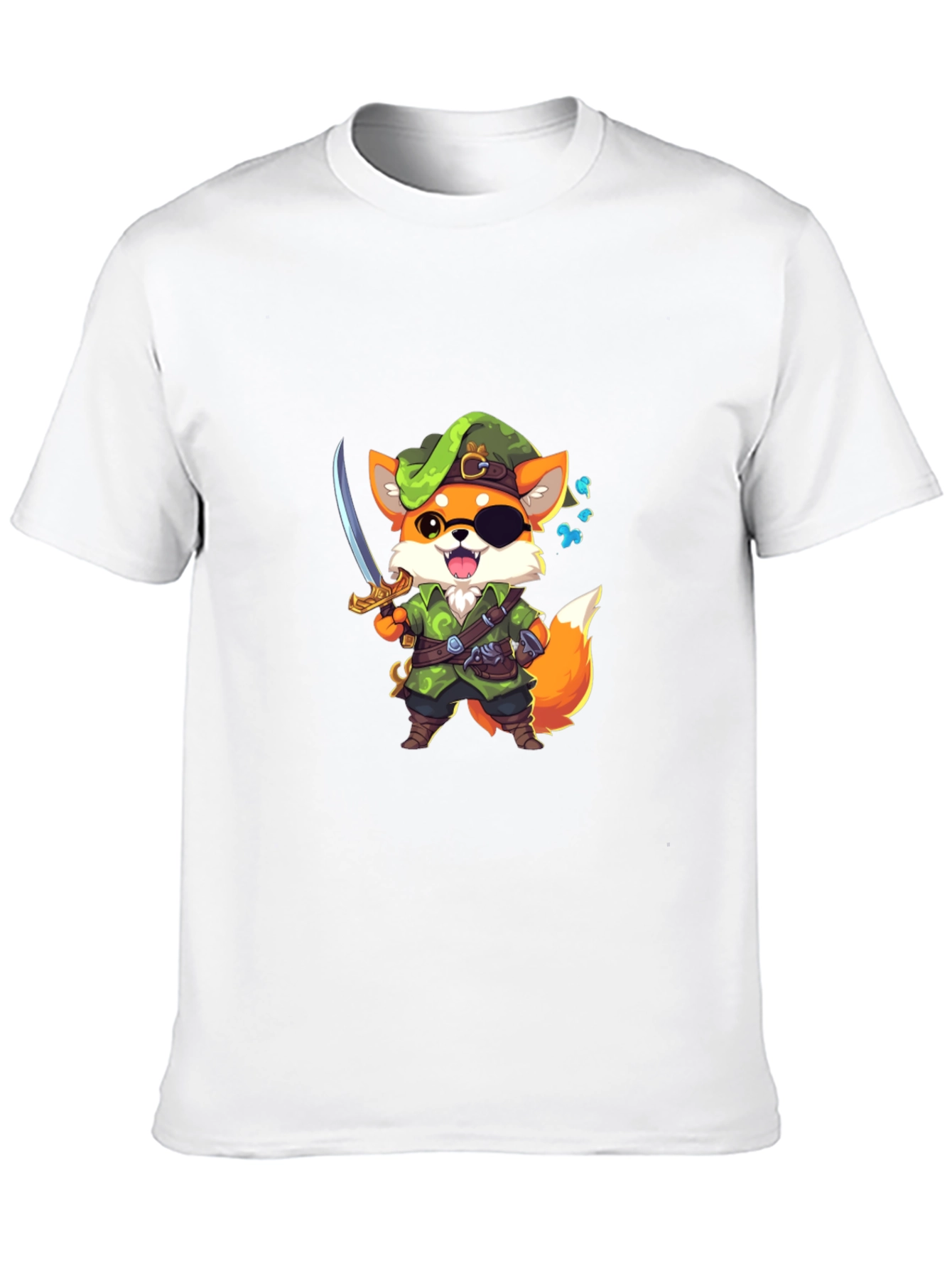 Cartoon Fox Pirate Graphic Black T-Shirt