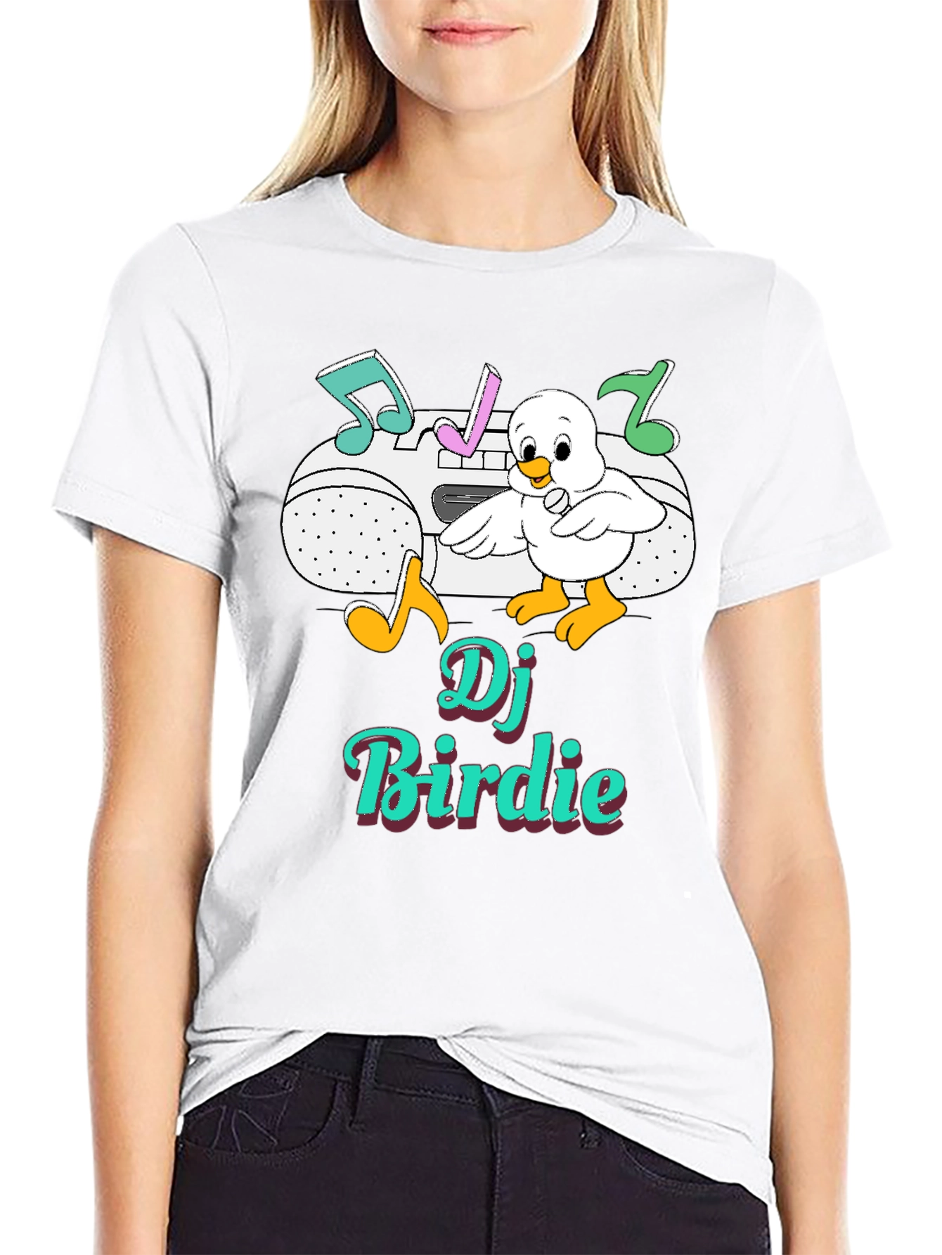 DJ Birdie Graphic Tee - Retro Boombox Design