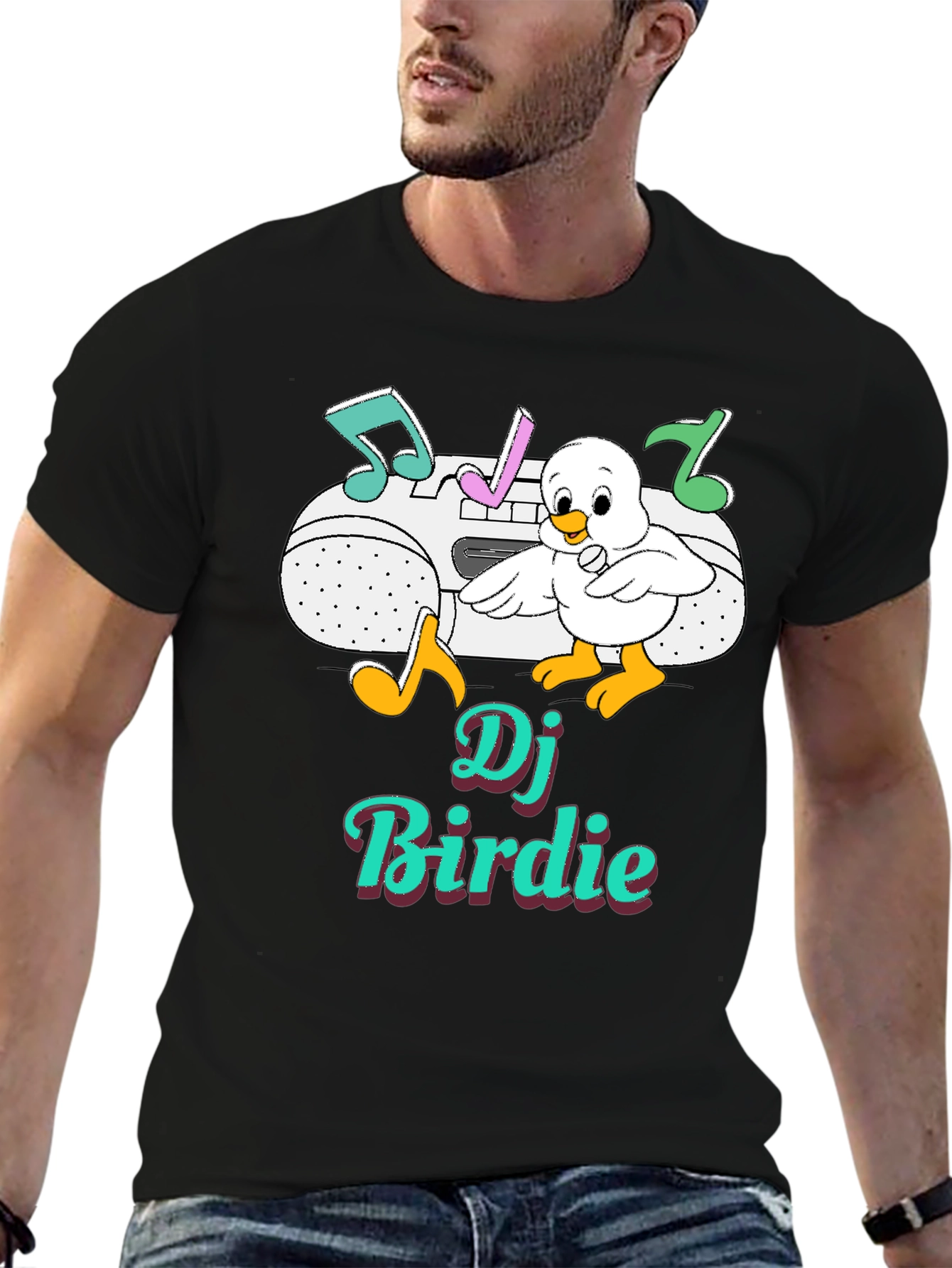 DJ Birdie Graphic Tee - Retro Boombox Design