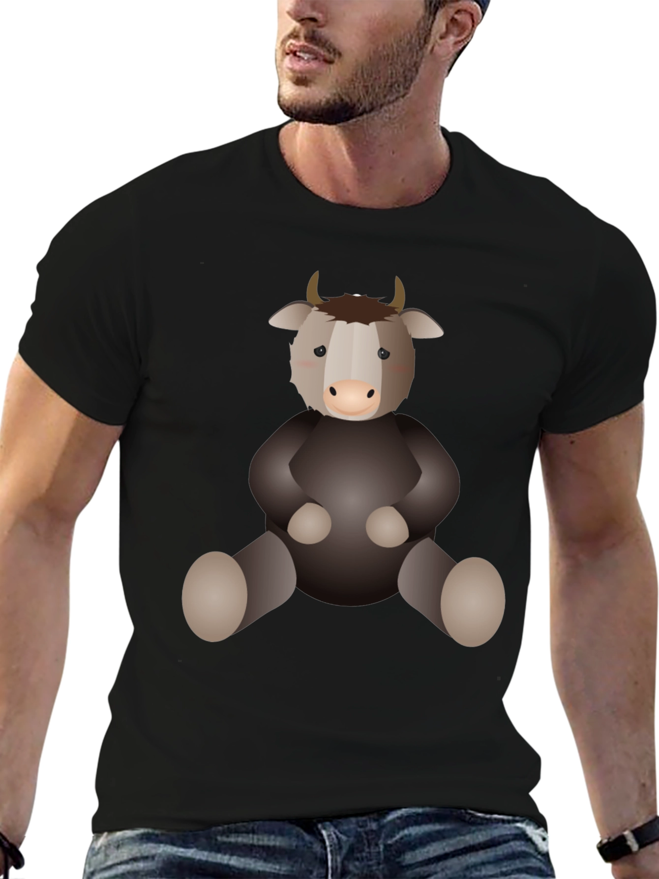 Cute Cartoon Yak Black T-Shirt