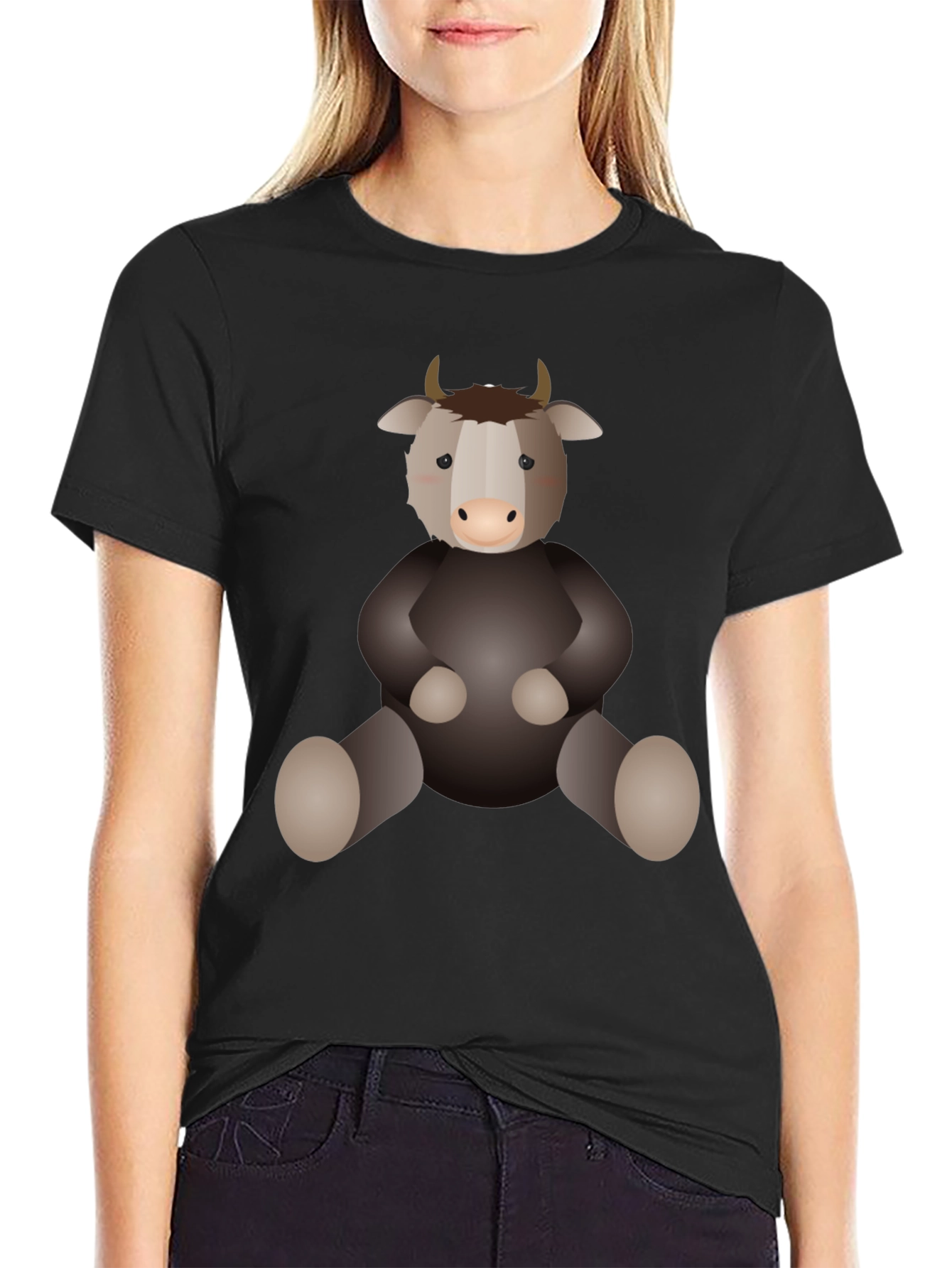 Cute Cartoon Yak Black T-Shirt