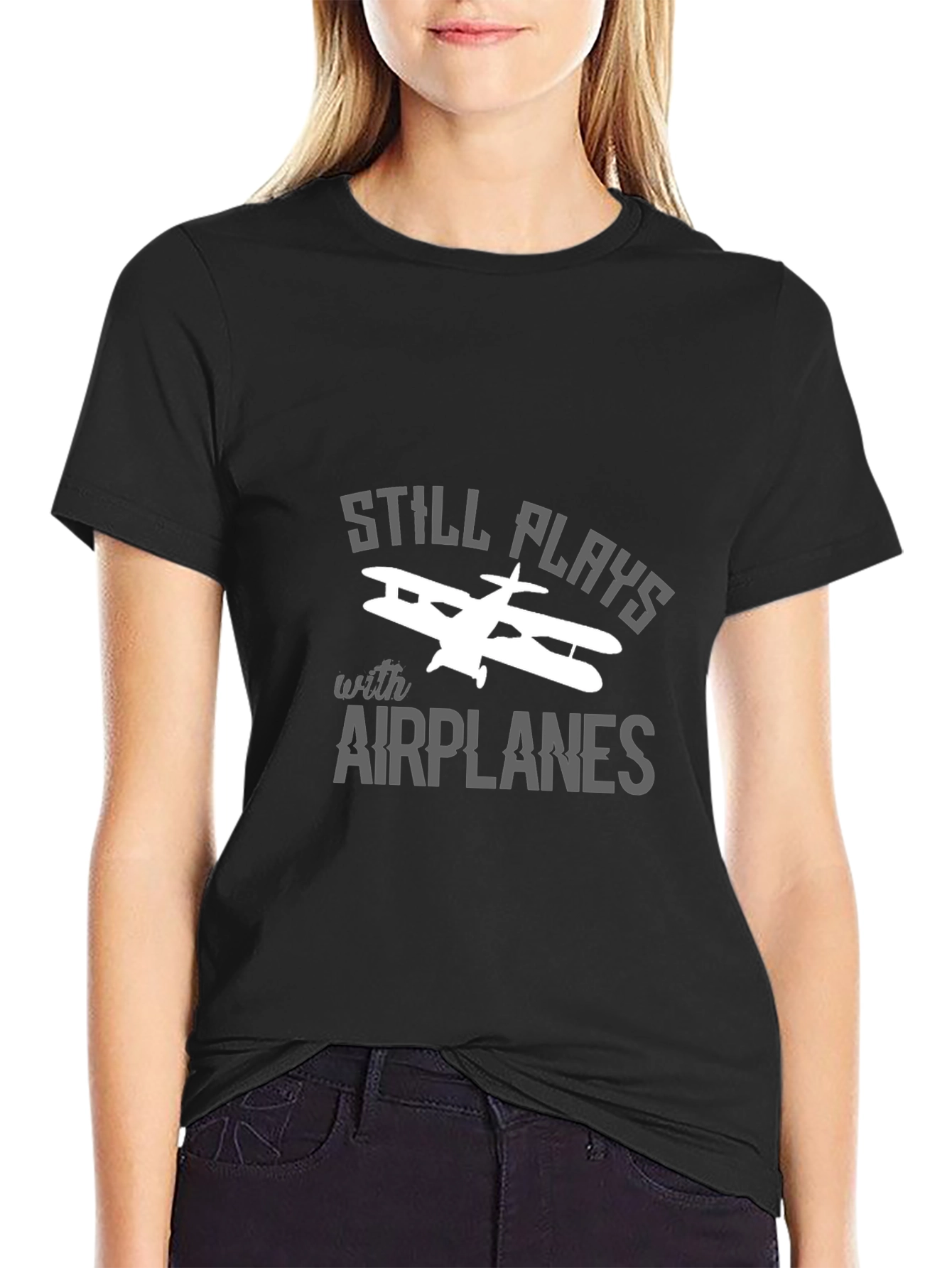 Still Plays With Airplanes Black T-Shirt