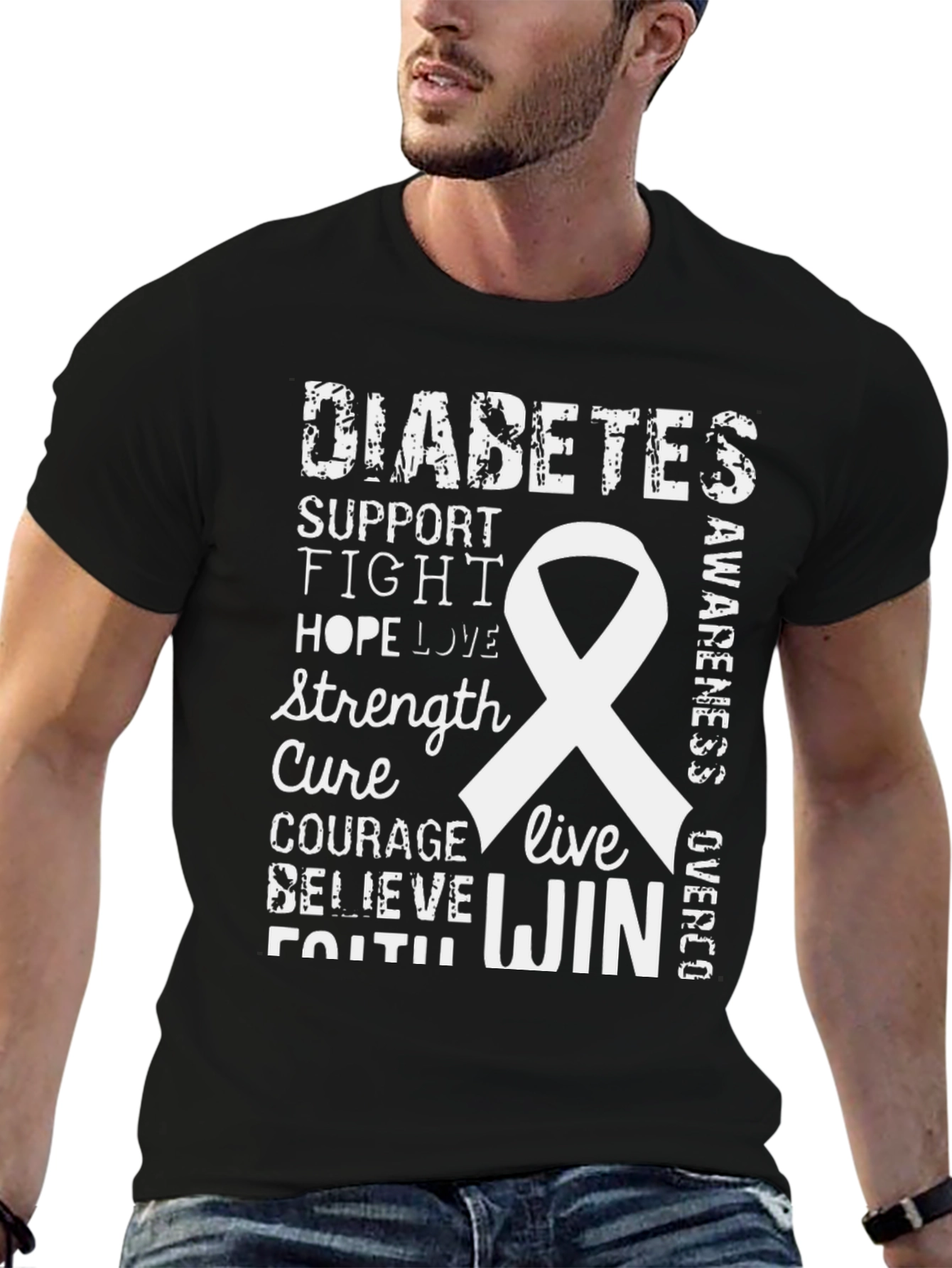 Diabetes Awareness Ribbon Graphic T-Shirt