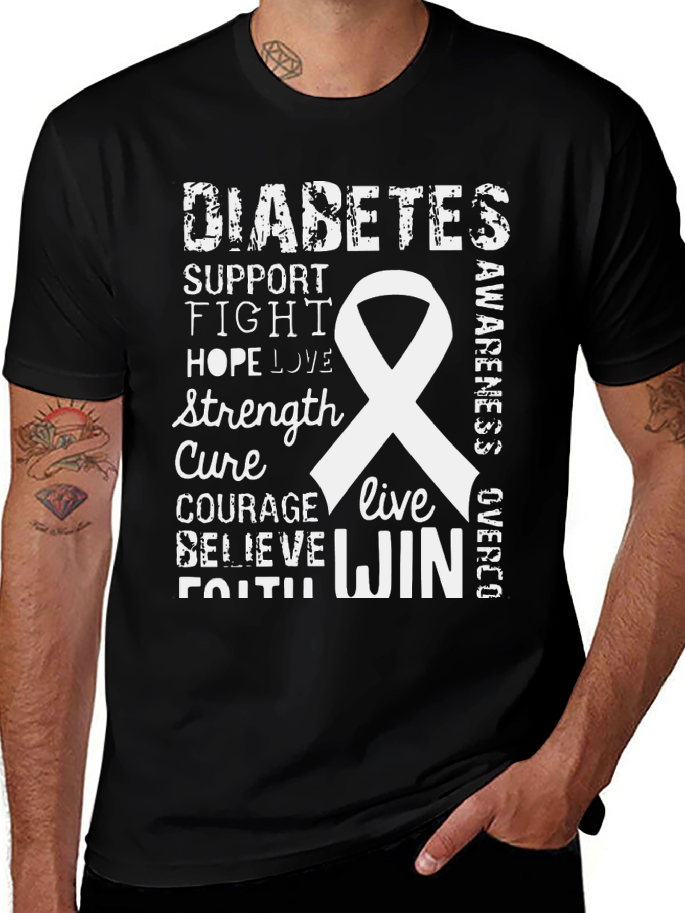 Diabetes Awareness Ribbon Graphic T-Shirt
