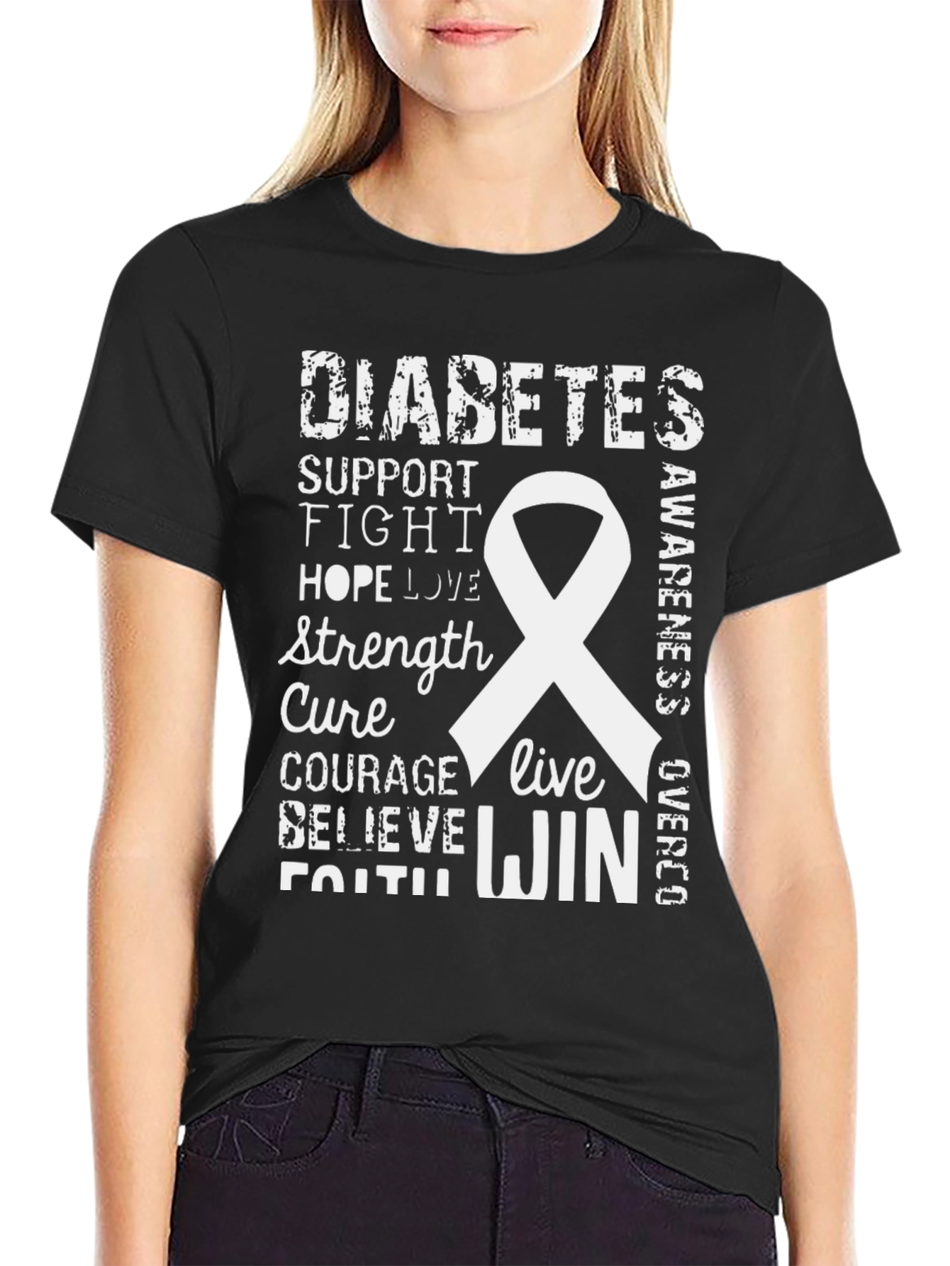 Diabetes Awareness Ribbon Graphic T-Shirt