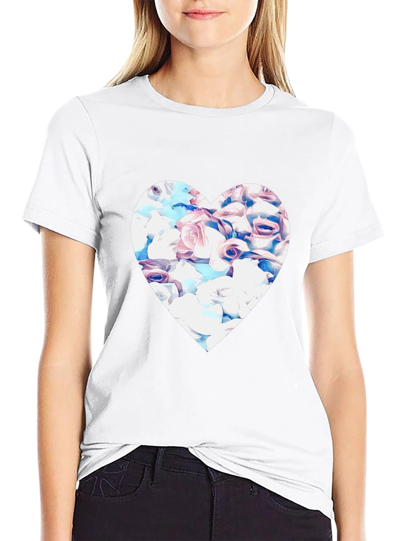 Floral Heart Graphic Black Tee
