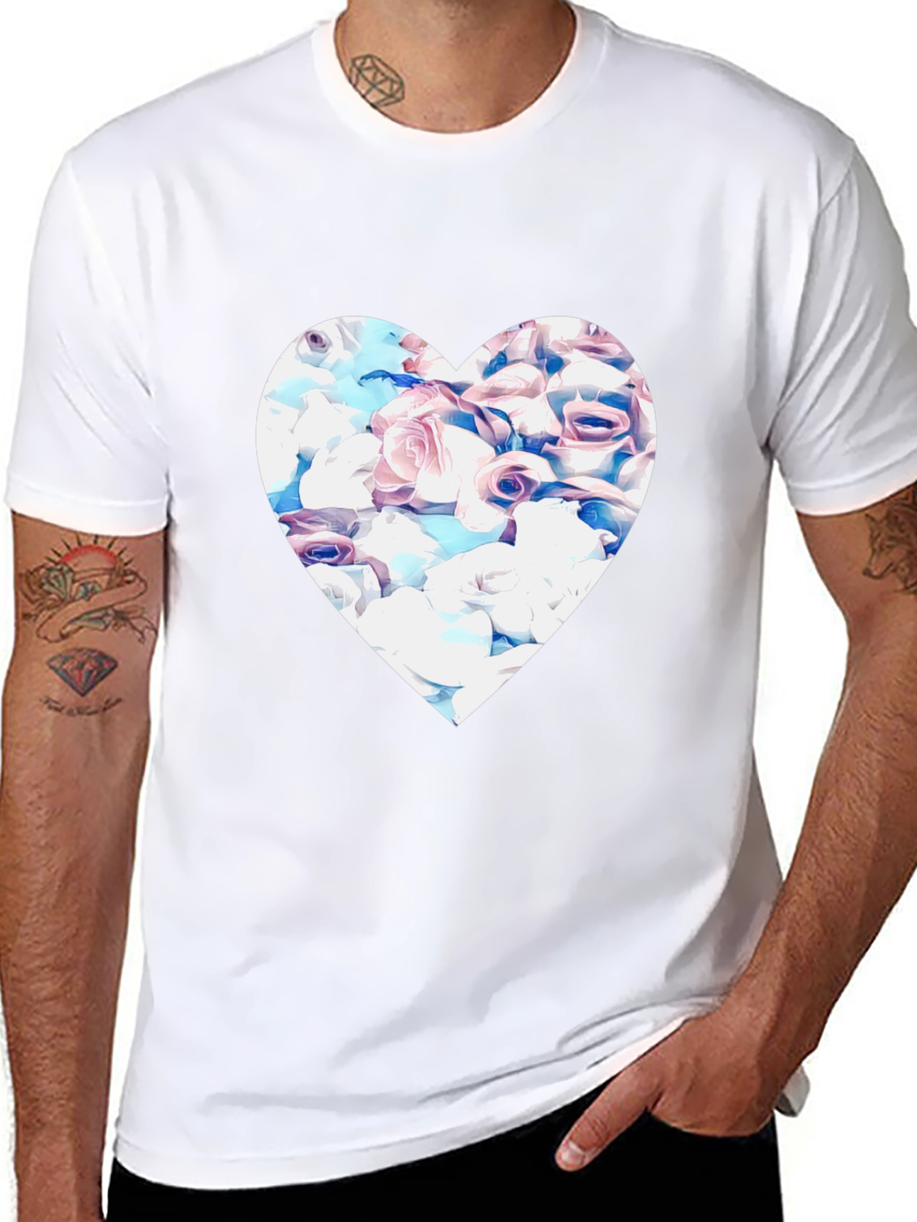 Floral Heart Graphic Black Tee