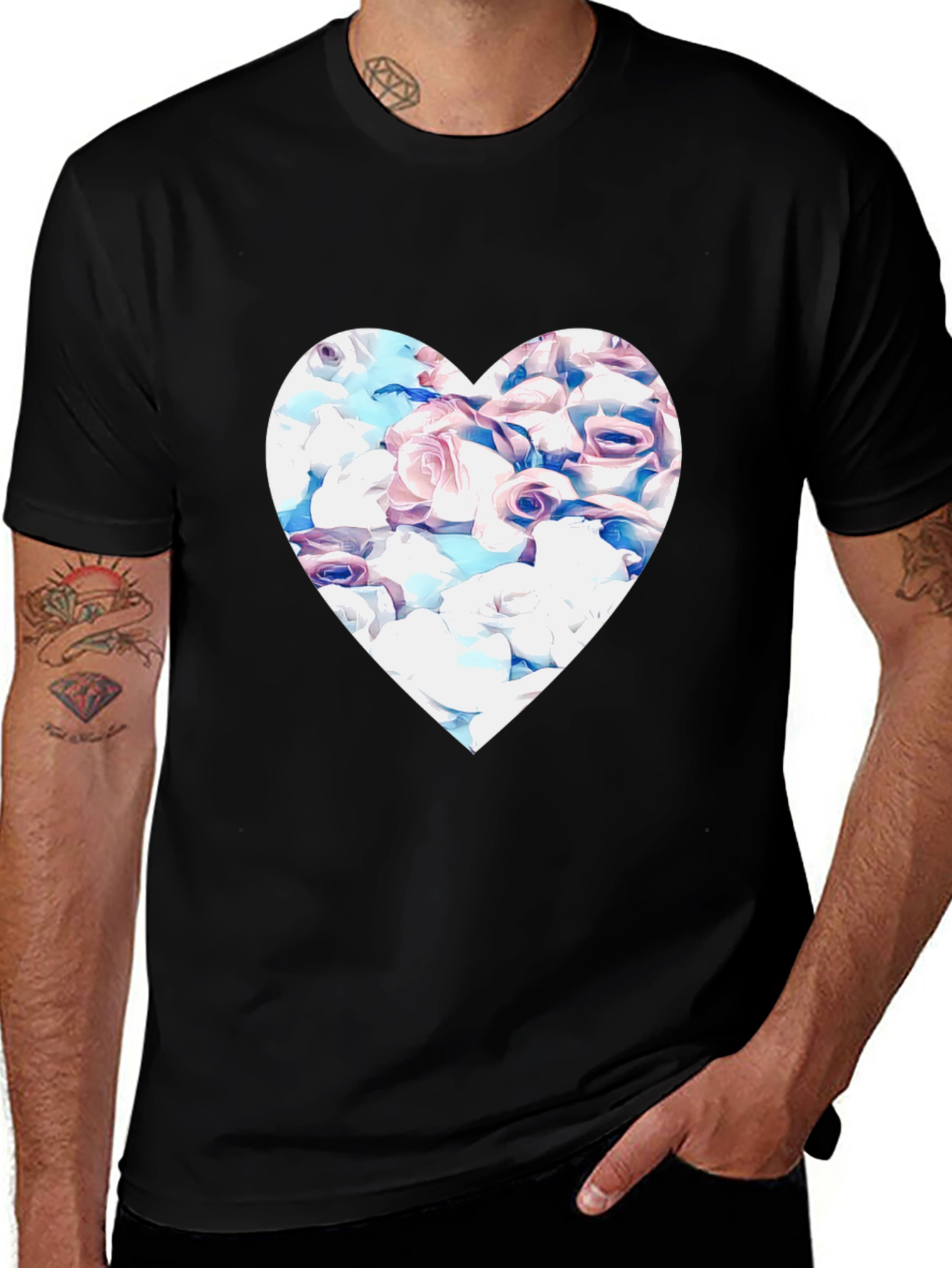 Floral Heart Graphic Black Tee