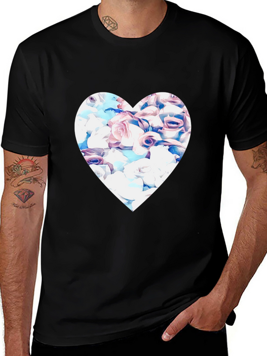 Floral Heart Graphic Black Tee
