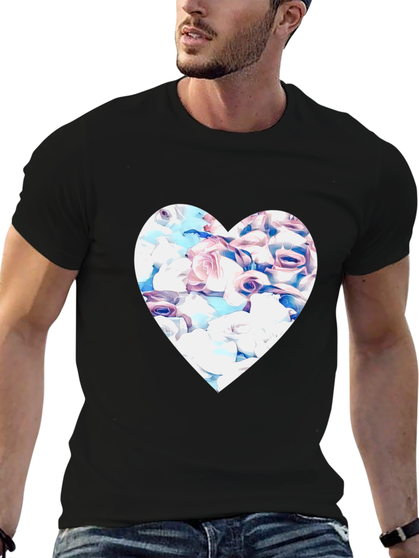Floral Heart Graphic Black Tee