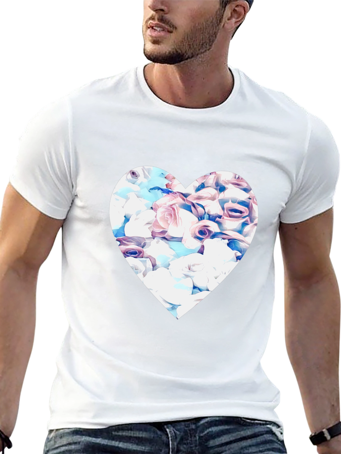 Floral Heart Graphic Black Tee
