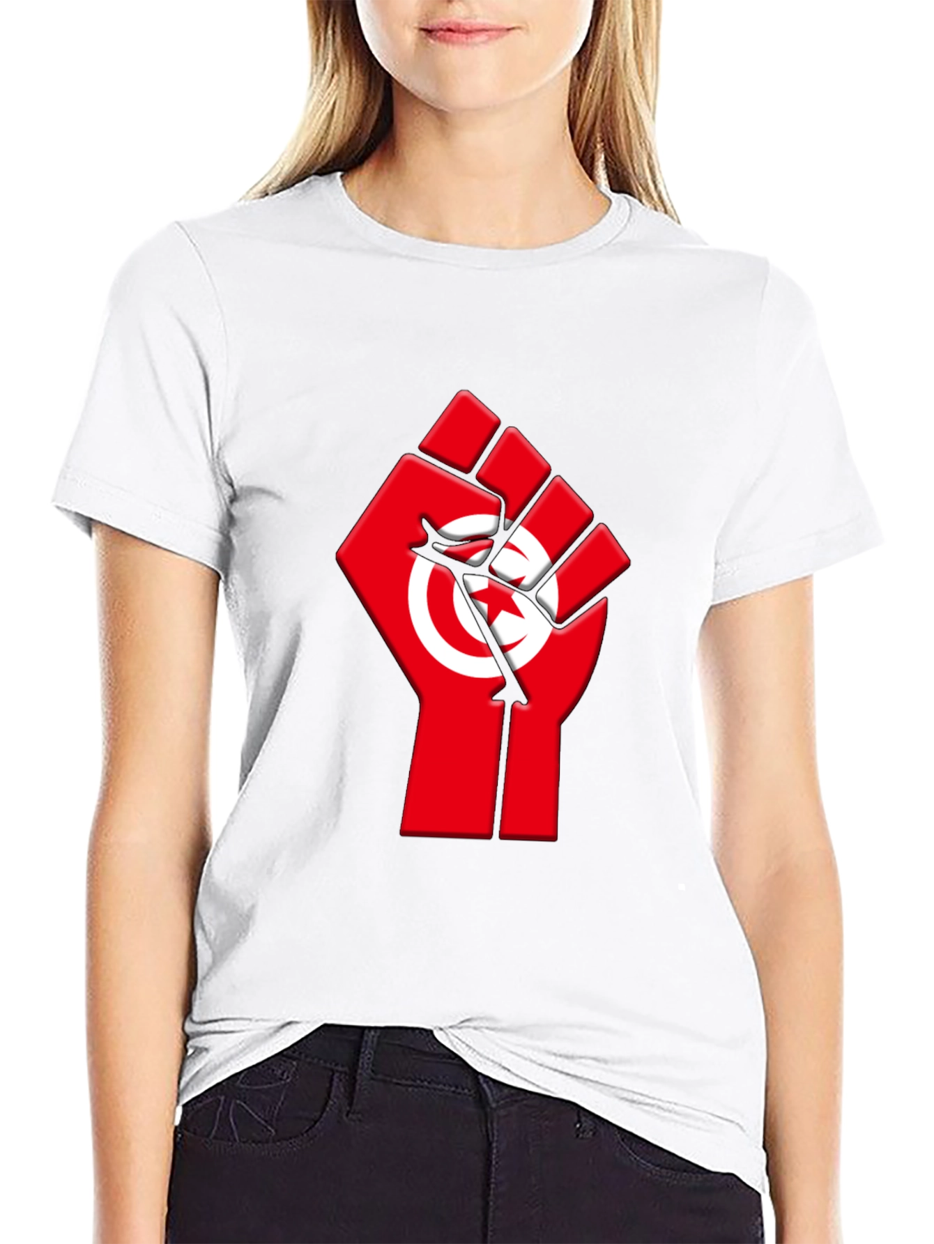Tunisia Flag Fist Graphic Tee - Black Cotton T-Shirt