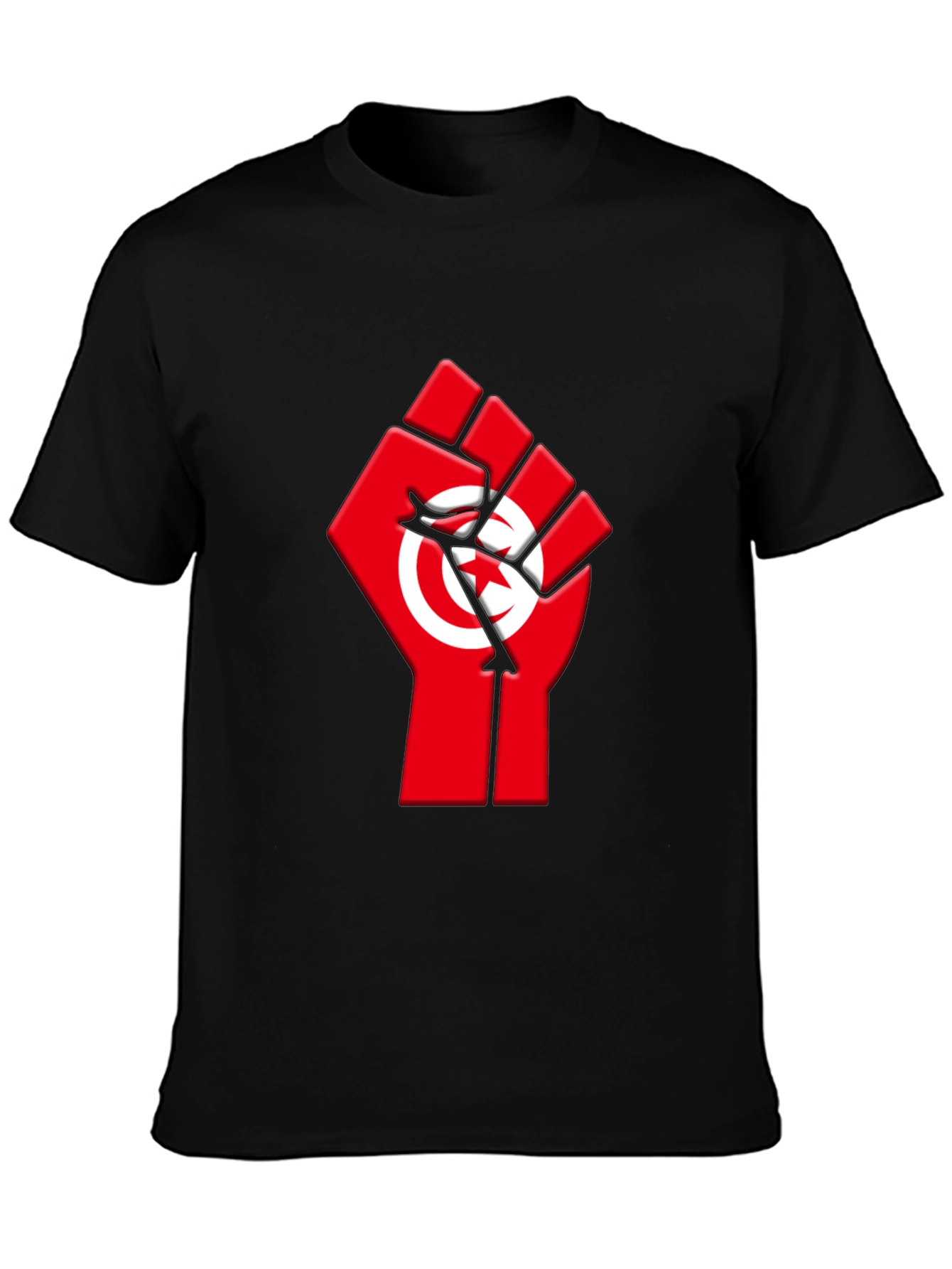 Tunisia Flag Fist Graphic Tee - Black Cotton T-Shirt