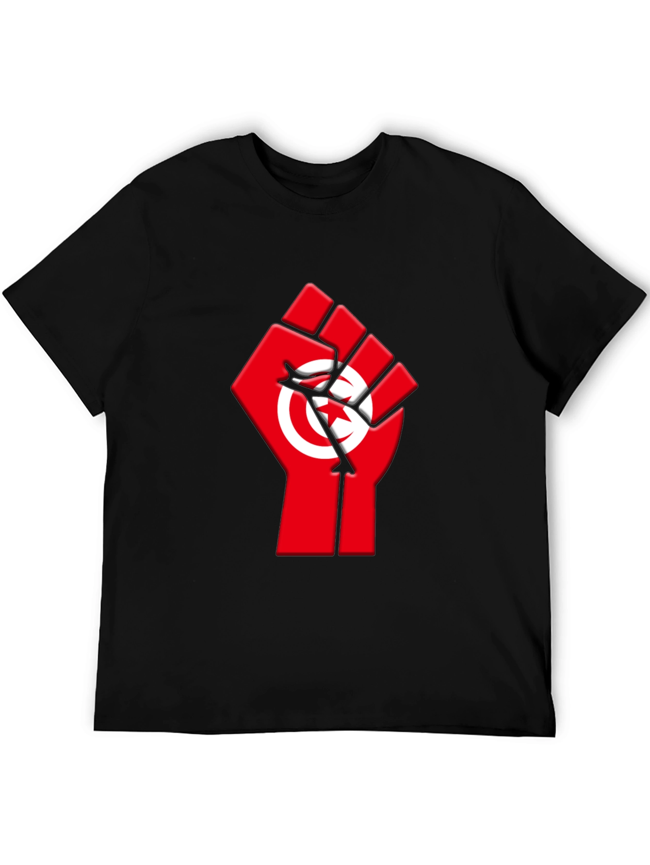 Tunisia Flag Fist Graphic Tee - Black Cotton T-Shirt