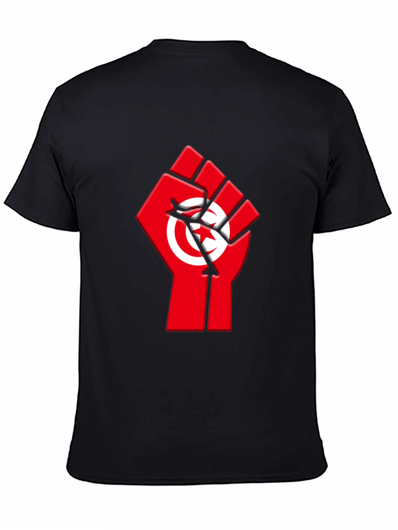 Tunisia Flag Fist Graphic Tee - Black Cotton T-Shirt