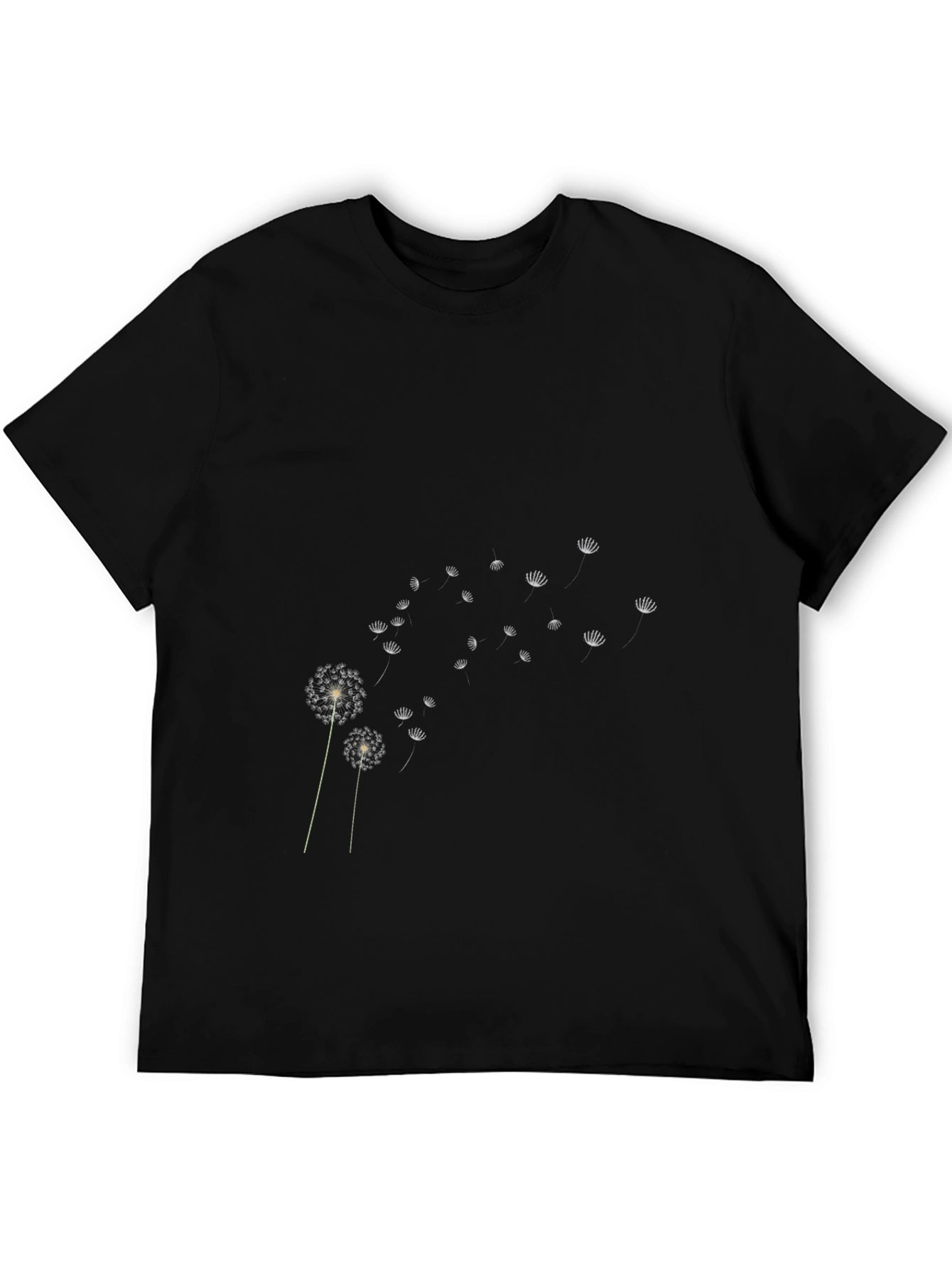 Dandelion Print Black T-Shirt Casual Cotton Tee