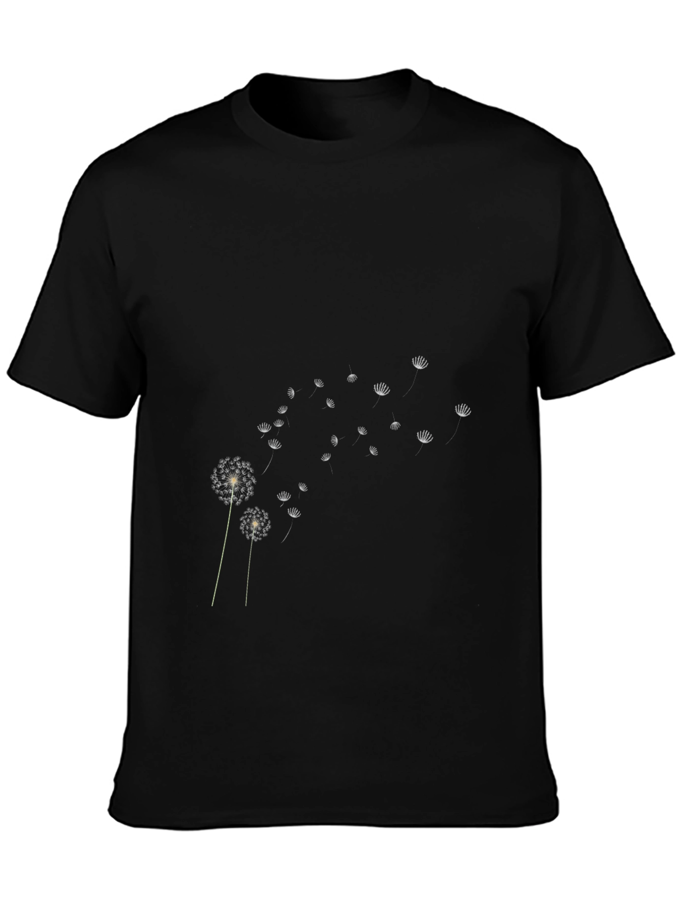 Dandelion Print Black T-Shirt Casual Cotton Tee