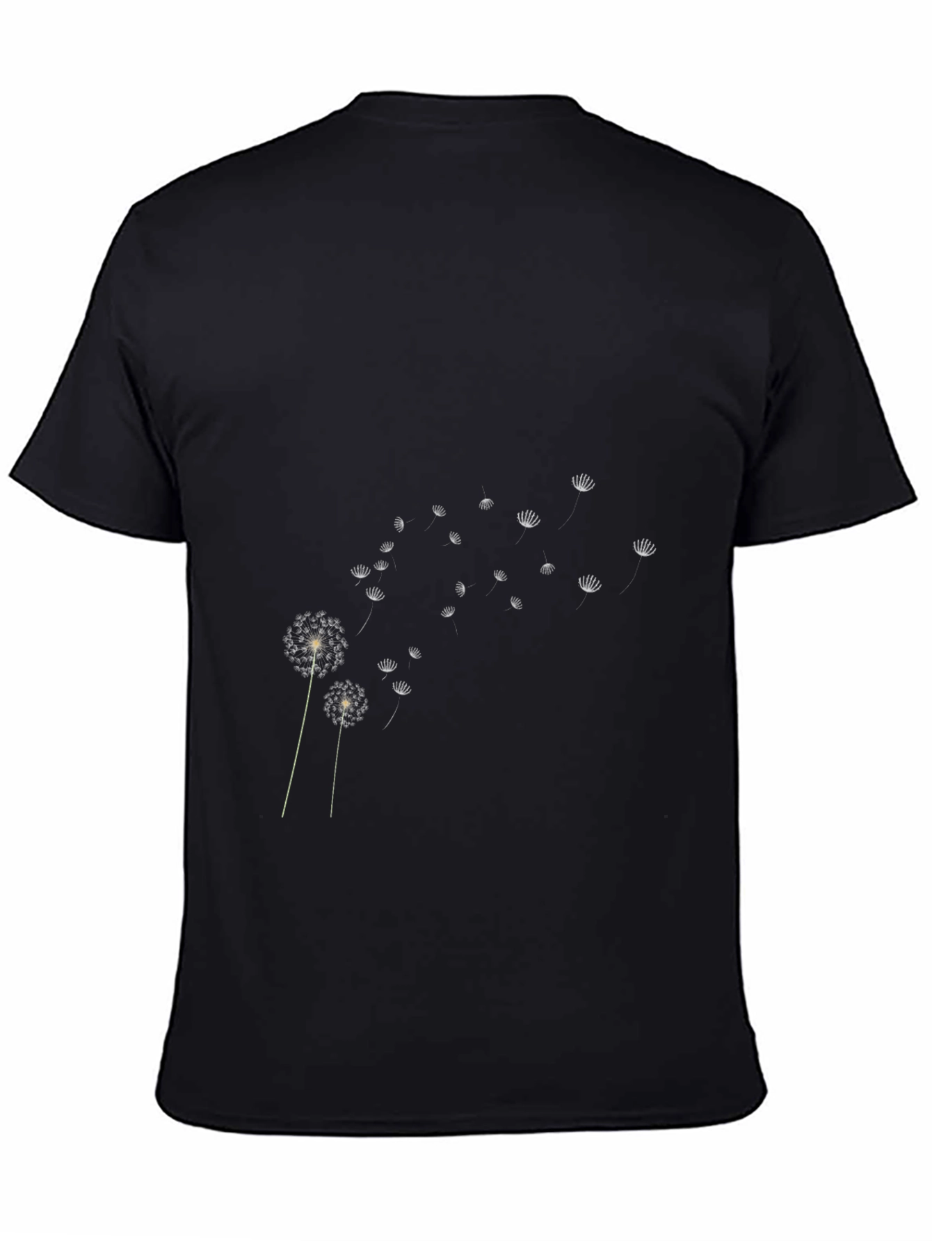 Dandelion Print Black T-Shirt Casual Cotton Tee