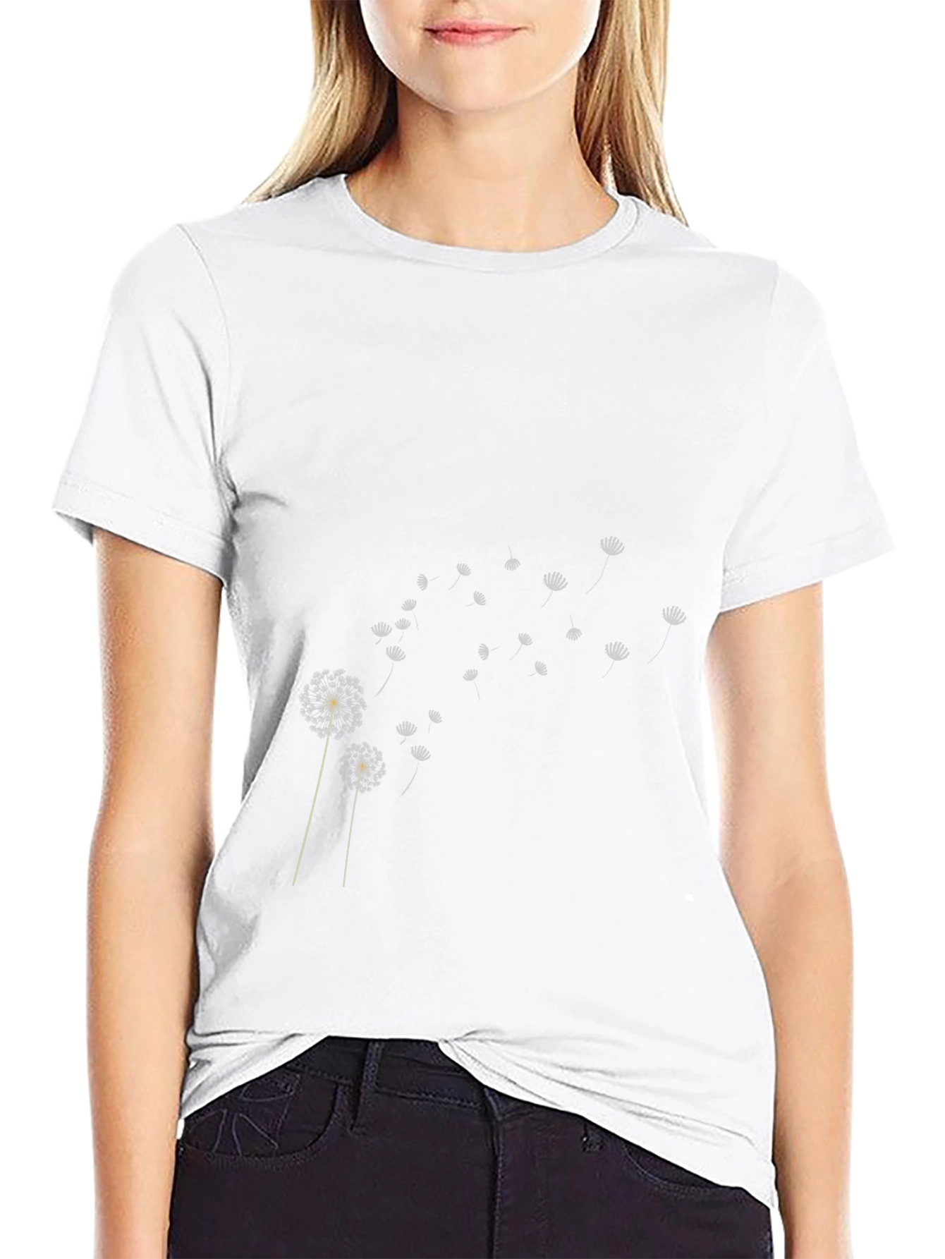 Dandelion Print Black T-Shirt Casual Cotton Tee