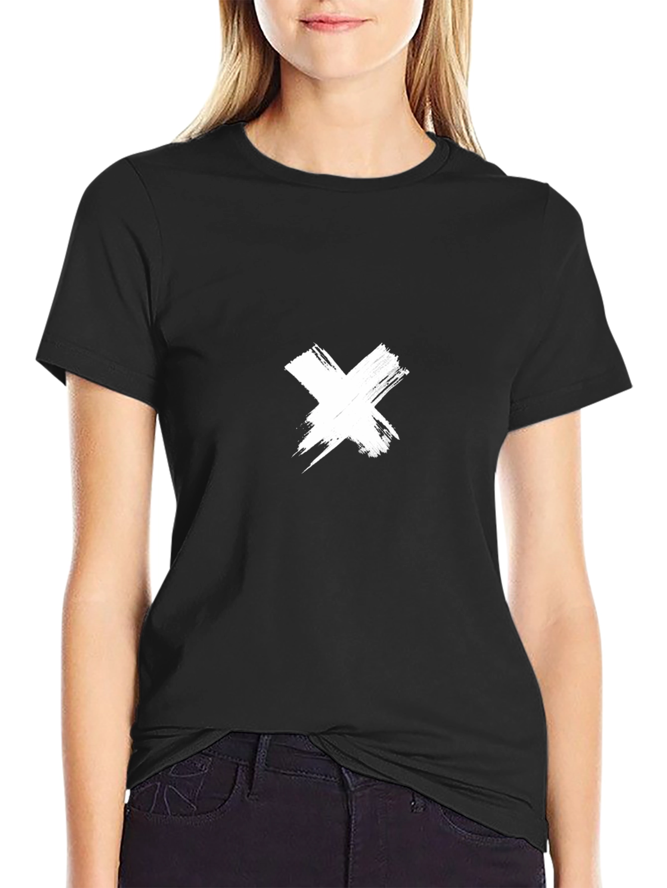 Black Tee with White X Graphic