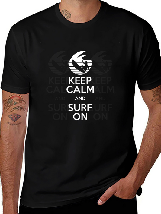 Keep Calm and Surf On Black T-Shirt