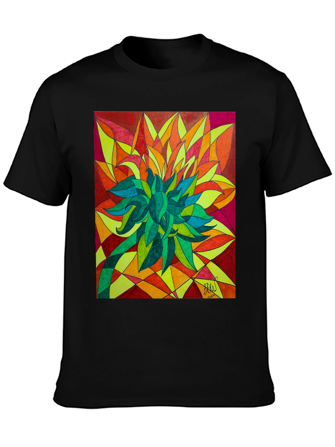 Abstract Flower Graphic Print Black T-Shirt