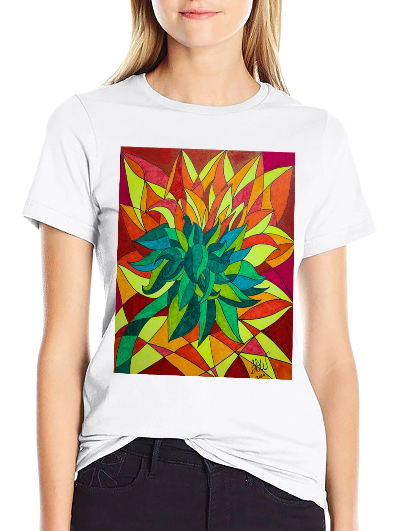Abstract Flower Graphic Print Black T-Shirt